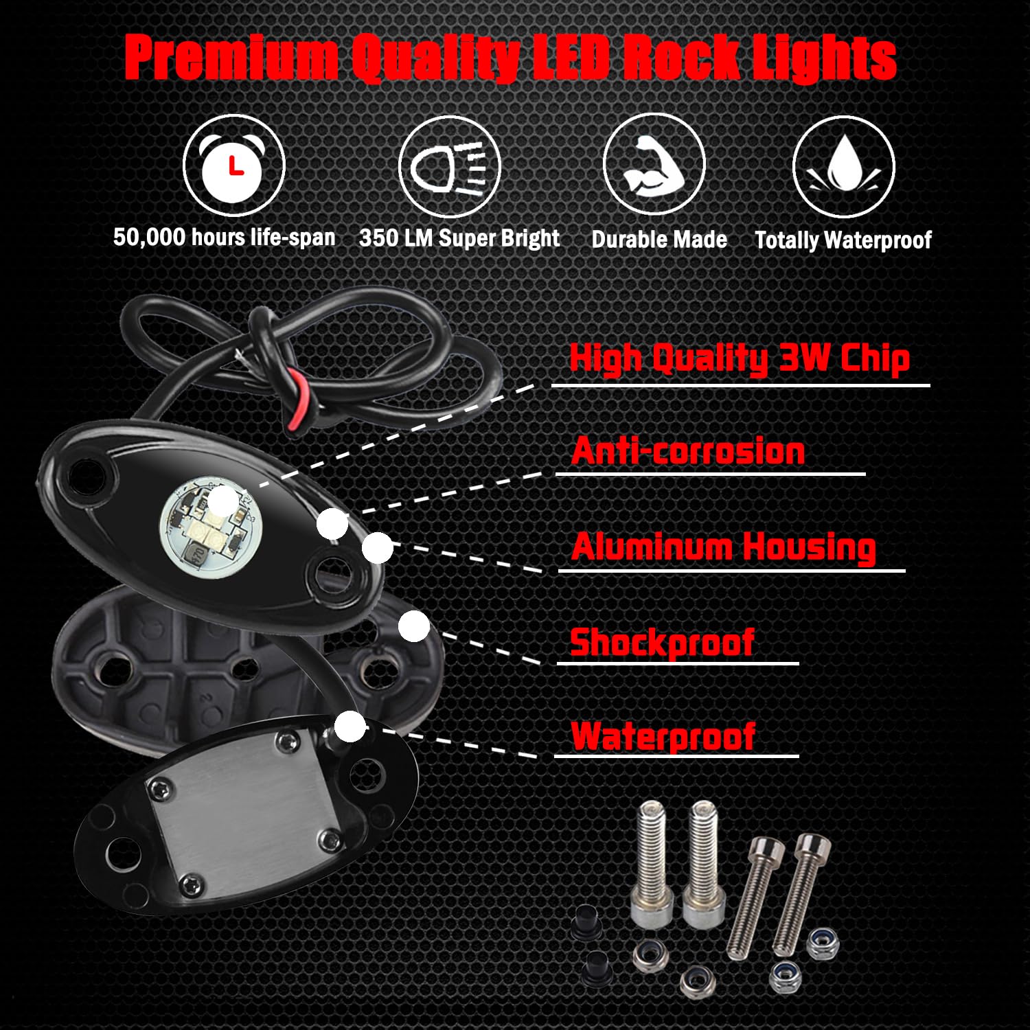 4 Pods Led Rock Lights, Ampper Waterproof Led Neon Underglow Light For Car Truck Atv Utv Suv Offroad Boat Underbody Glow Trail R