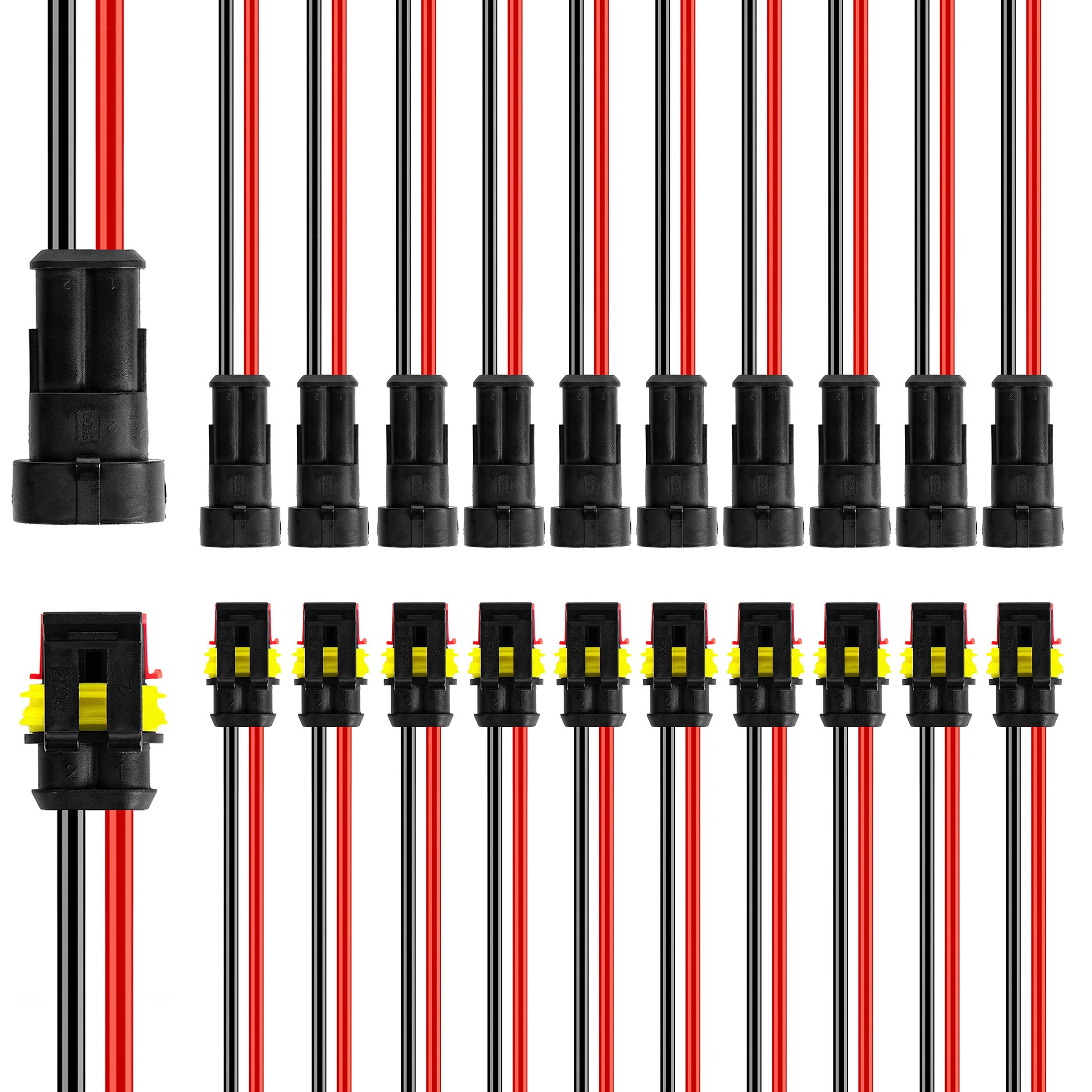 12 Kit 2 Pin Connector Waterproof Connector 16 Awg Male And Female Way Connector 2 Wire Quick Disconnect Connector For Car Truck Motorcycle Boat