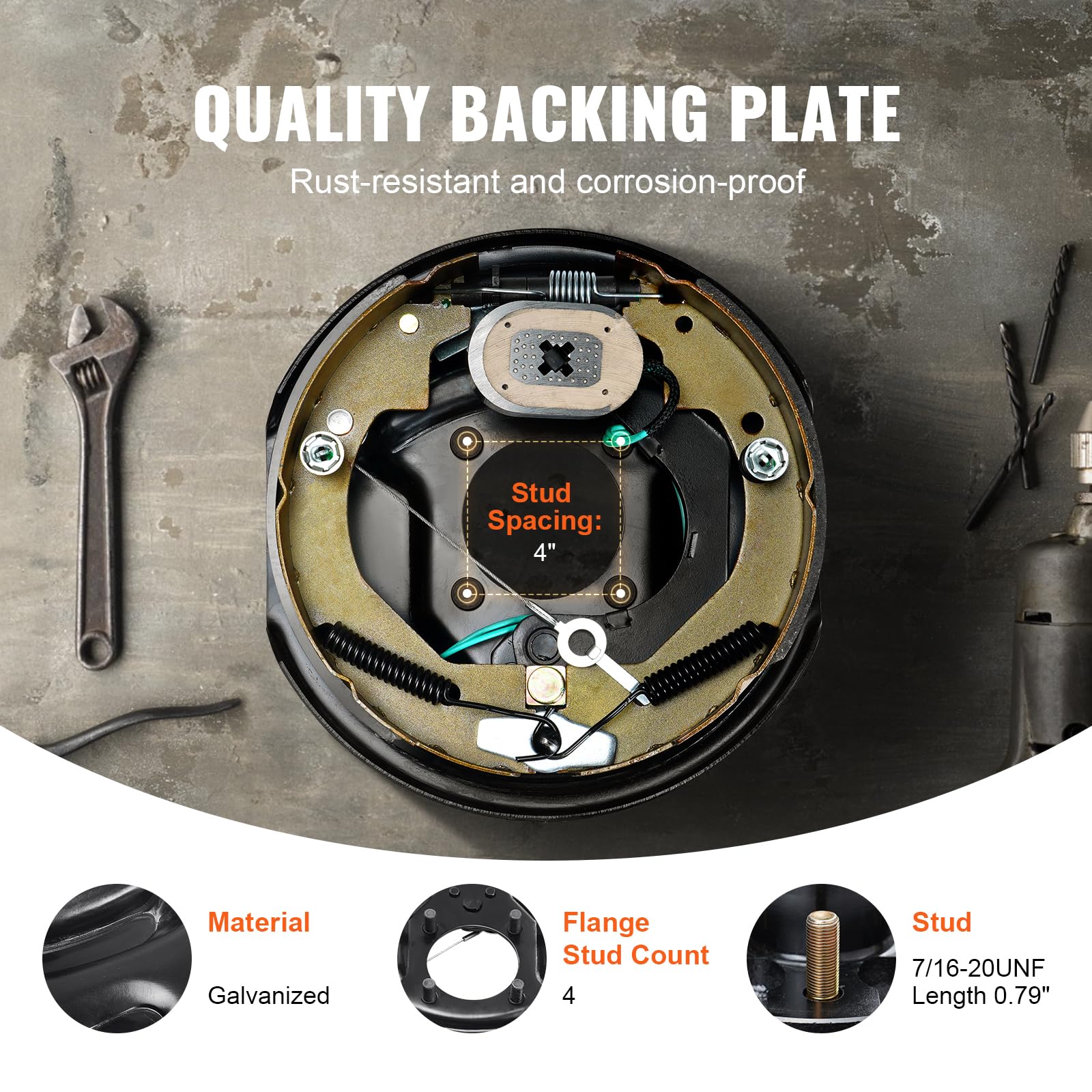 VEVOR Trailer Hub Drum Kit with 10" Electric Brakes, 3500 lbs Axle, 5 on 4.5" B.C., Grey, Model BF10-Z01AB