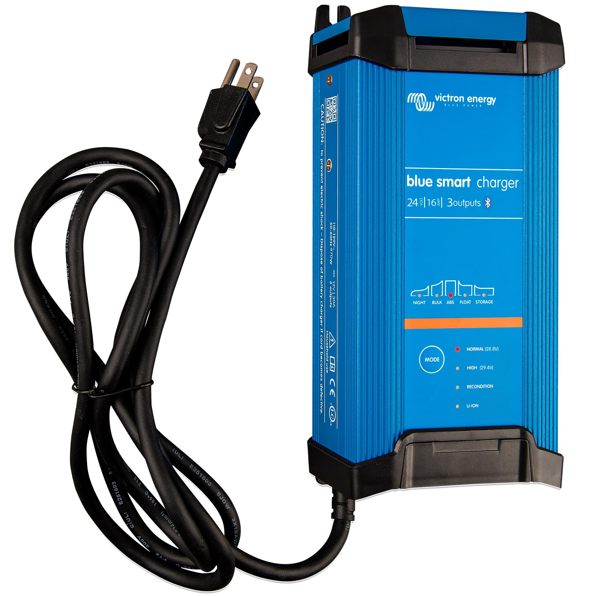 Victron Energy Blue Smart IP22 24Volt 16 amp 120VAC, 3 Output Battery Charger NEMA 515, Bluetooth