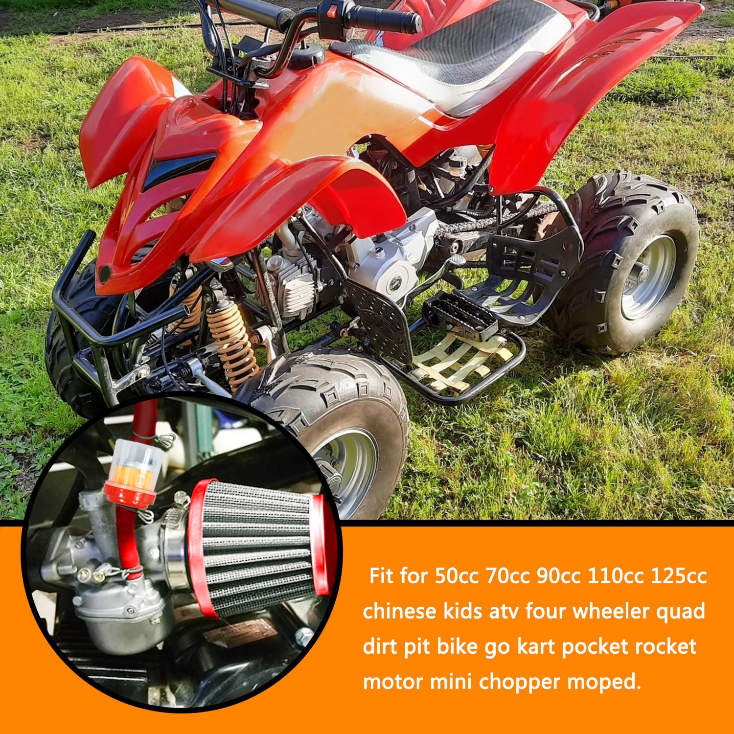 HOLATO Carburetor Kit for 50cc-125cc ATV & Dirt Bikes, Rubber, RED, Model HLT-19HYQ