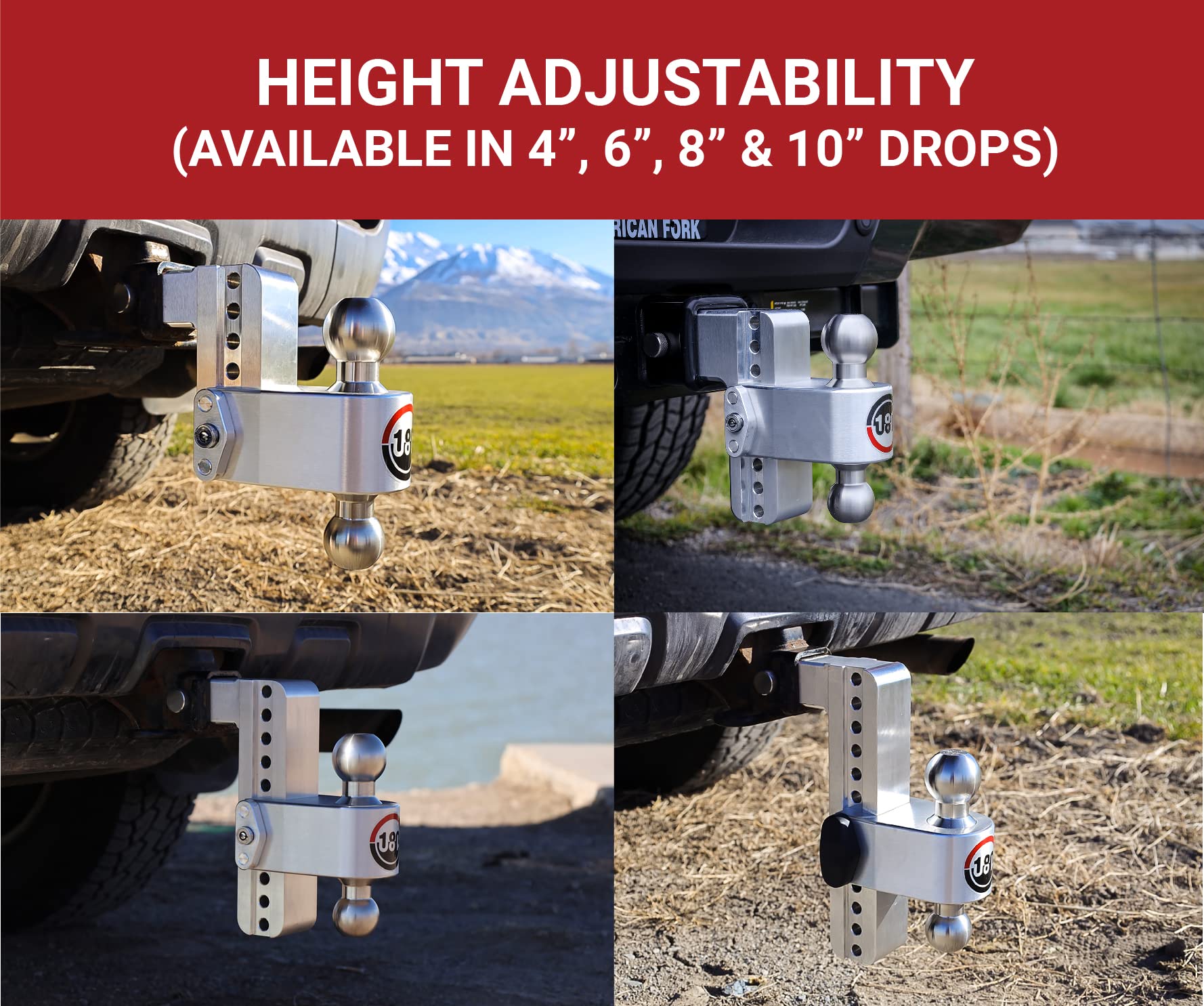 Weigh Safe Adjustable Trailer Hitch Ball Mount, 10 Adjustable Drop Hitch For 2.5 Receiver W/ 2 Pc Keyed Alike Lock Set, Heavy Duty Aluminum Trailer Tow Hitch W/ Stainless Steel Tow Balls, 18,500 Gtw