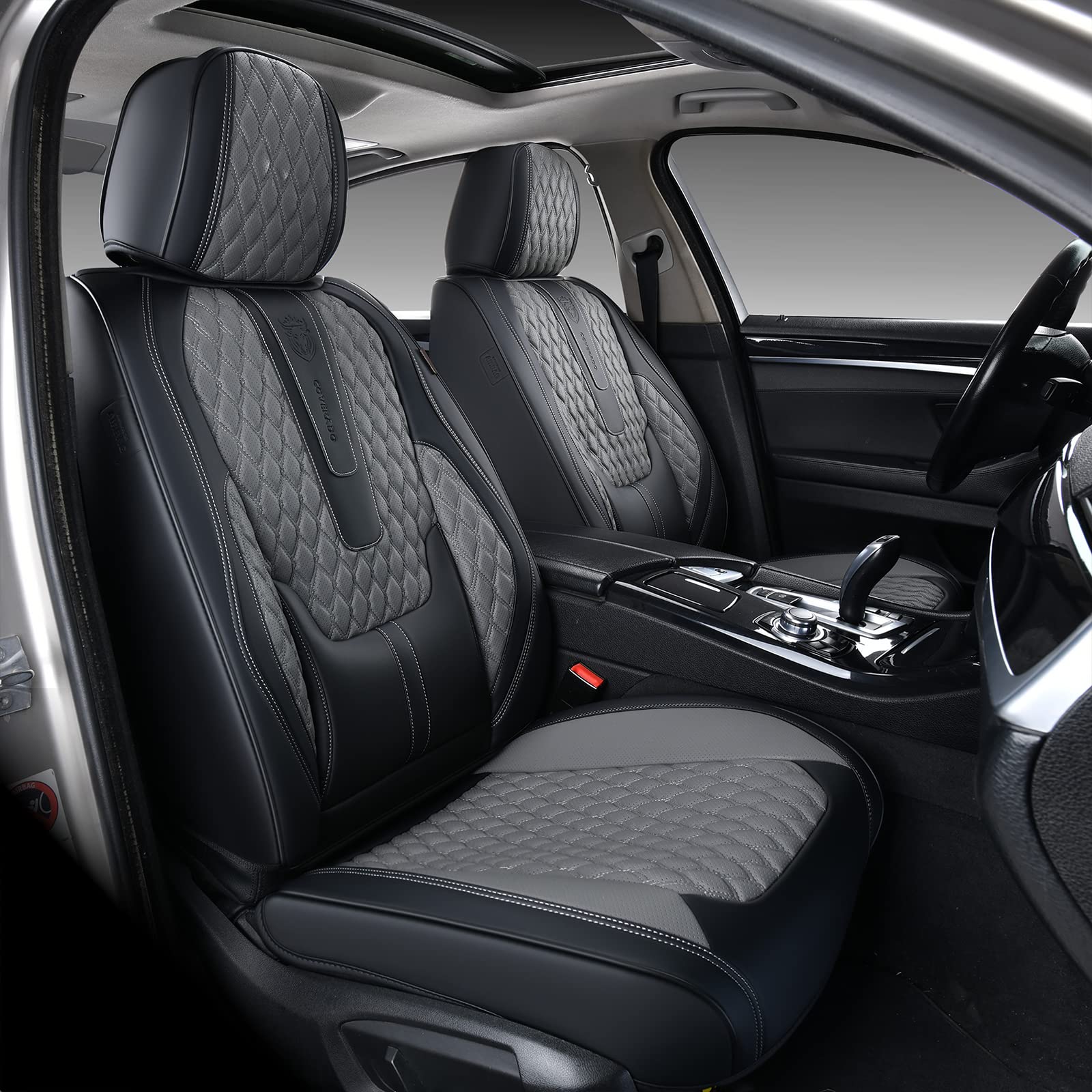 Coverado Leather Seat Covers For Car, Waterproof Front Car Seat Covers With Lumbar Support Universal Fit For Most Sedans Suv Pic
