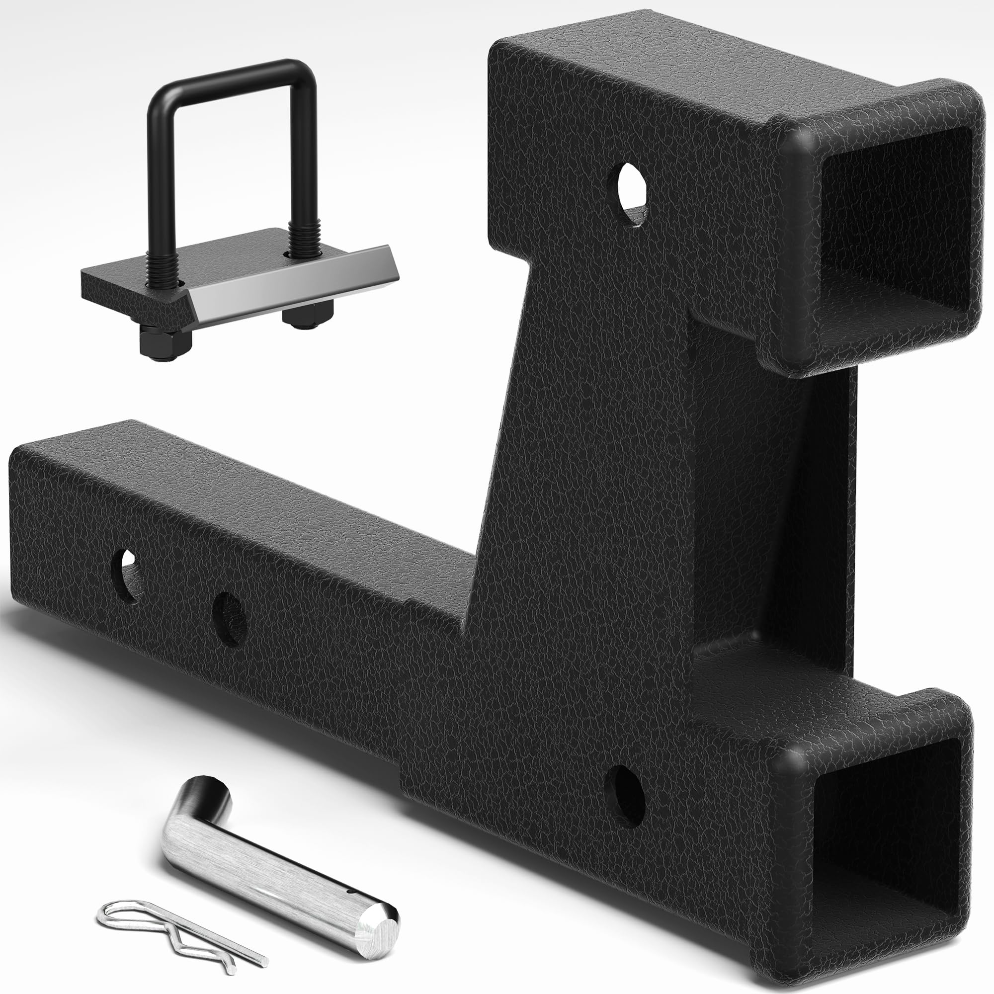 POZENE Dual Trailer Hitch Extension 2 Inch - Towing & Bike Rack Extender with Adjustable Length 7.3 - 9.3, Anti Rattle Kit, Hitc