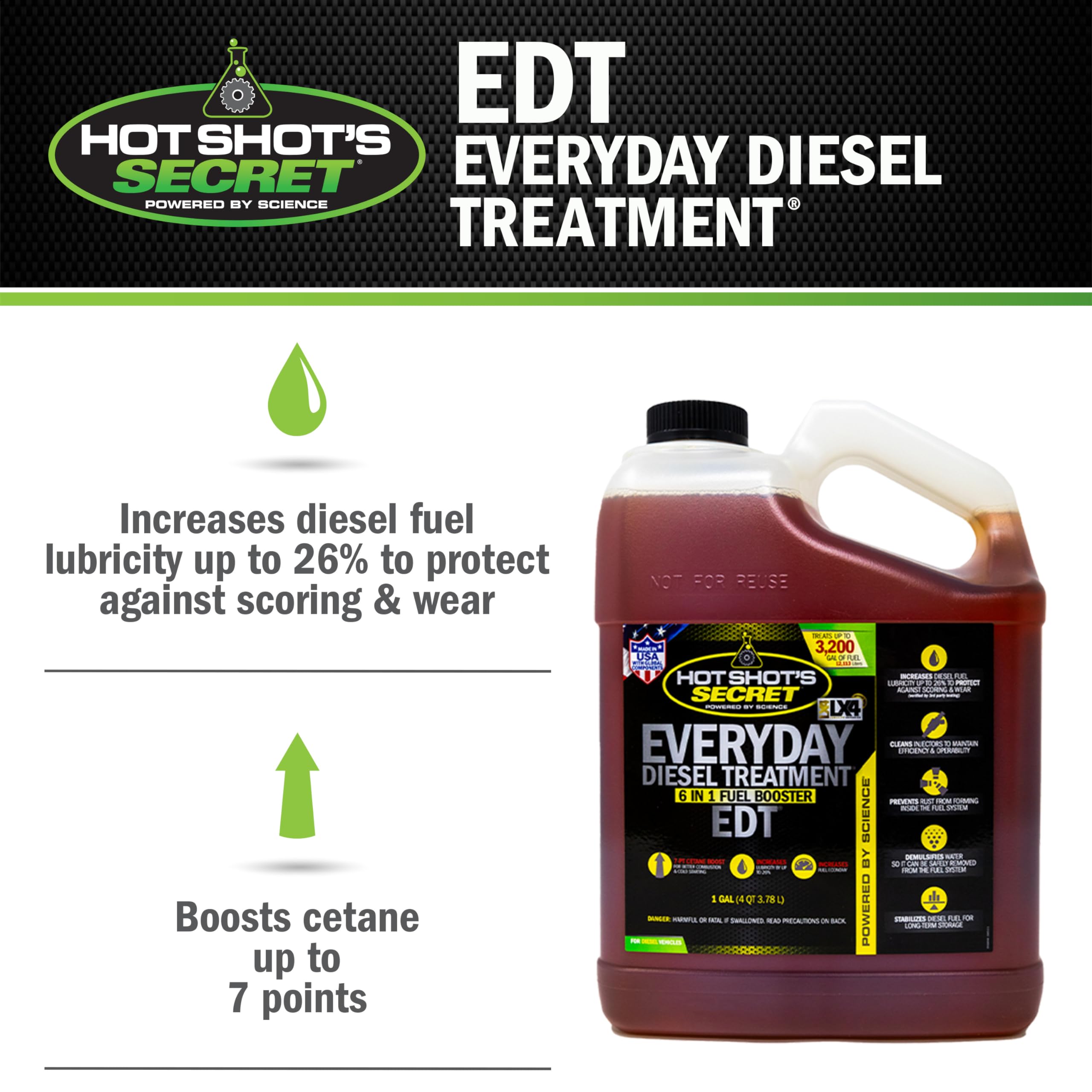 Hot Shot's Secret Diesel Treatment - 6-in-1 Additive, Injector & Fuel System Cleaner, 1 Gallon, Model HSSEDT01G, Brown