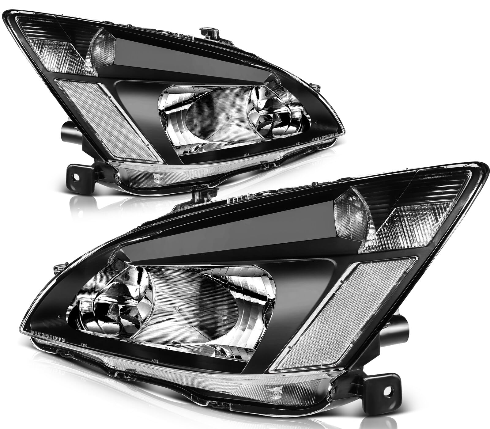 LSAILON Headlight Assembly Replacement Fit For Honda For Accord 2003-2007 Clear Lens Black Housing Clear Reflector Driver and Pa