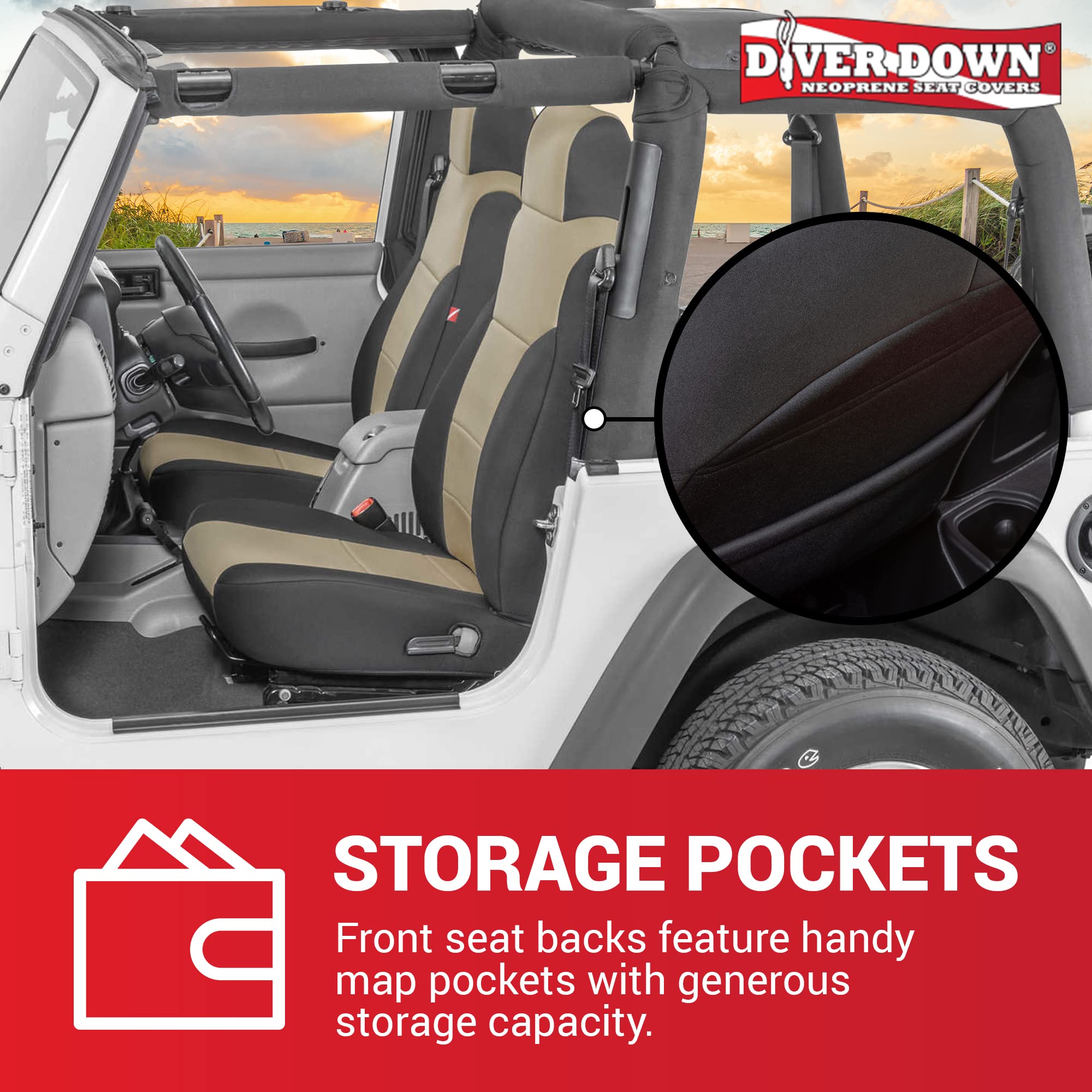 Diver Down Neoprene Seat Cover Set for Jeep TJ 1997-2006 - Waterproof, Thermal Resistant, Soft Padded, Blue
