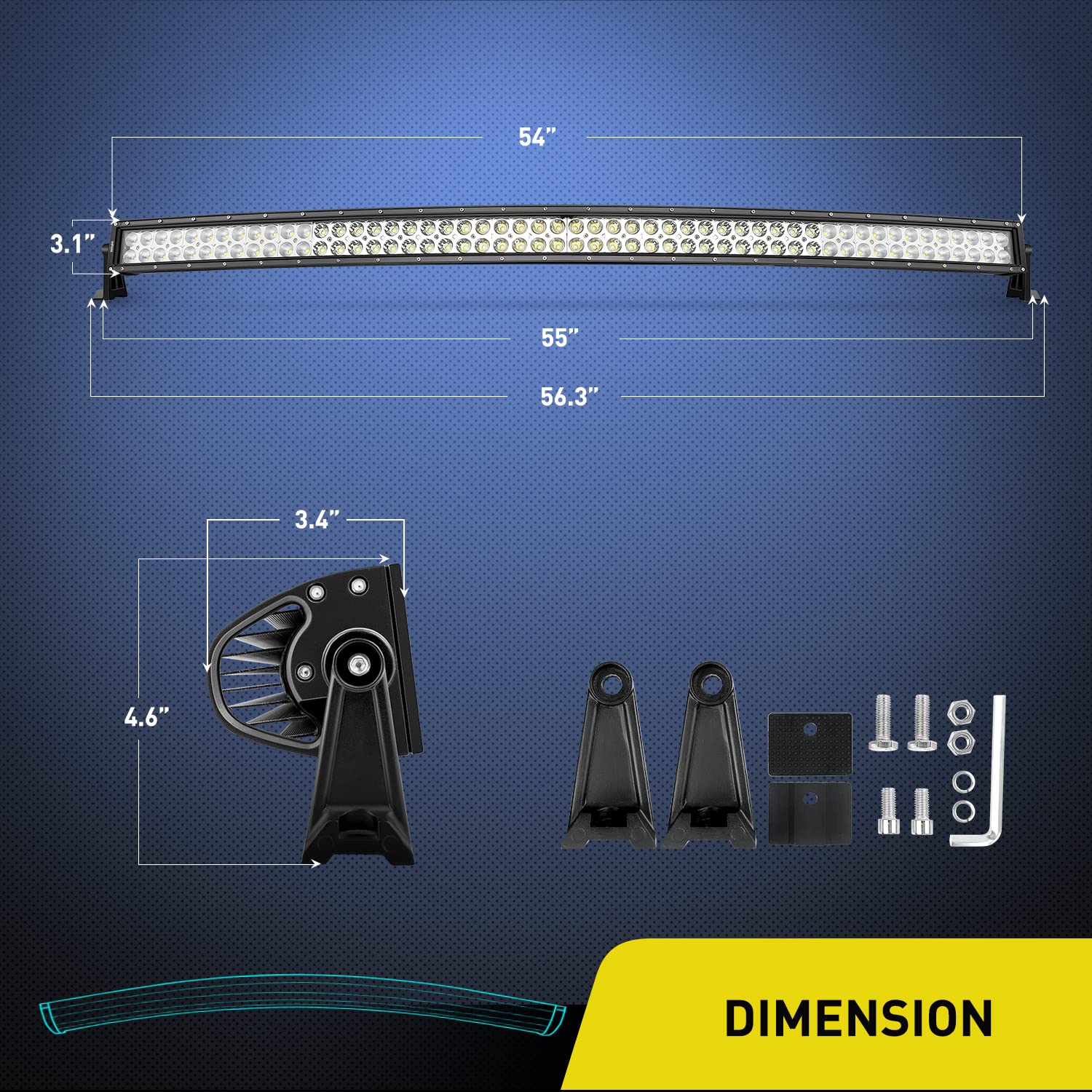 Nilight 54Inch LED Light Bar, 312W 21800LM Curved Spot Flood Combo, Black Aluminum, Model 70008C-A for Off-Road Vehicles