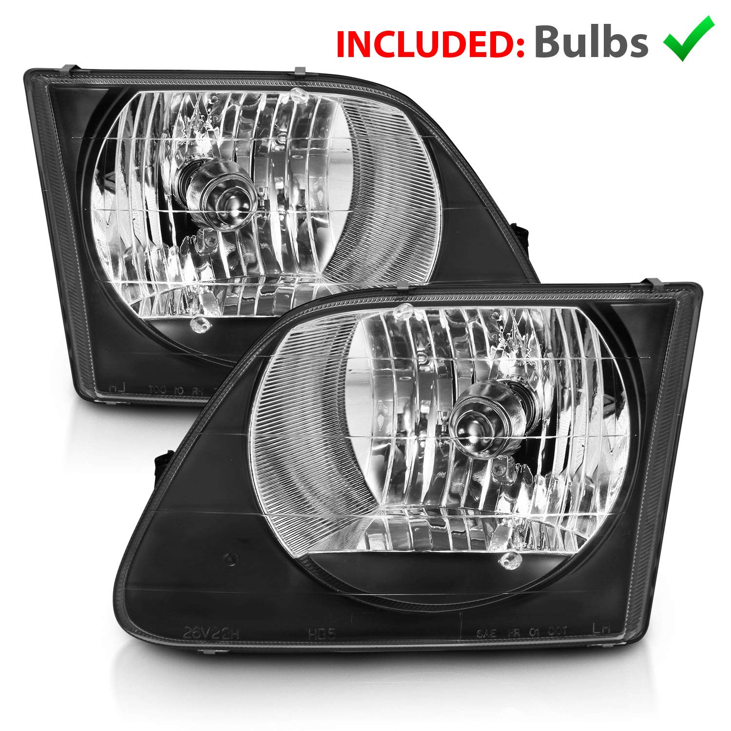 Amerilite For 1997-2003 Ford F150 F250 Expedition Factory Style W/Bulb Chrome Replacement Corner Headlights Set - Passenger And