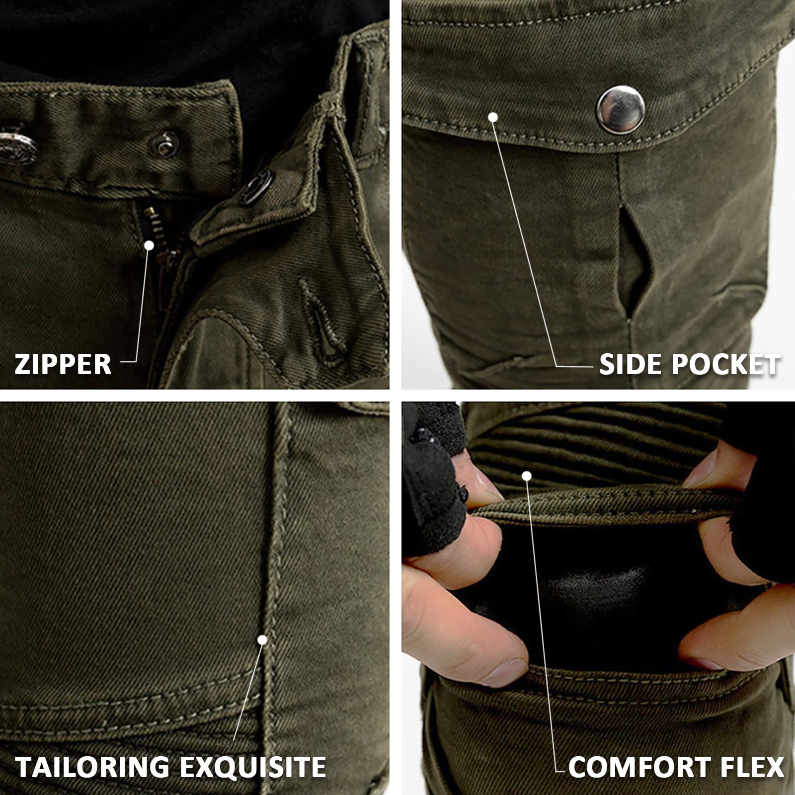 LOMENG Motorcycle Pants Motorbike Riding Denim Jeans Biker Motocross Pants with CE Removable Armored for Men Green M