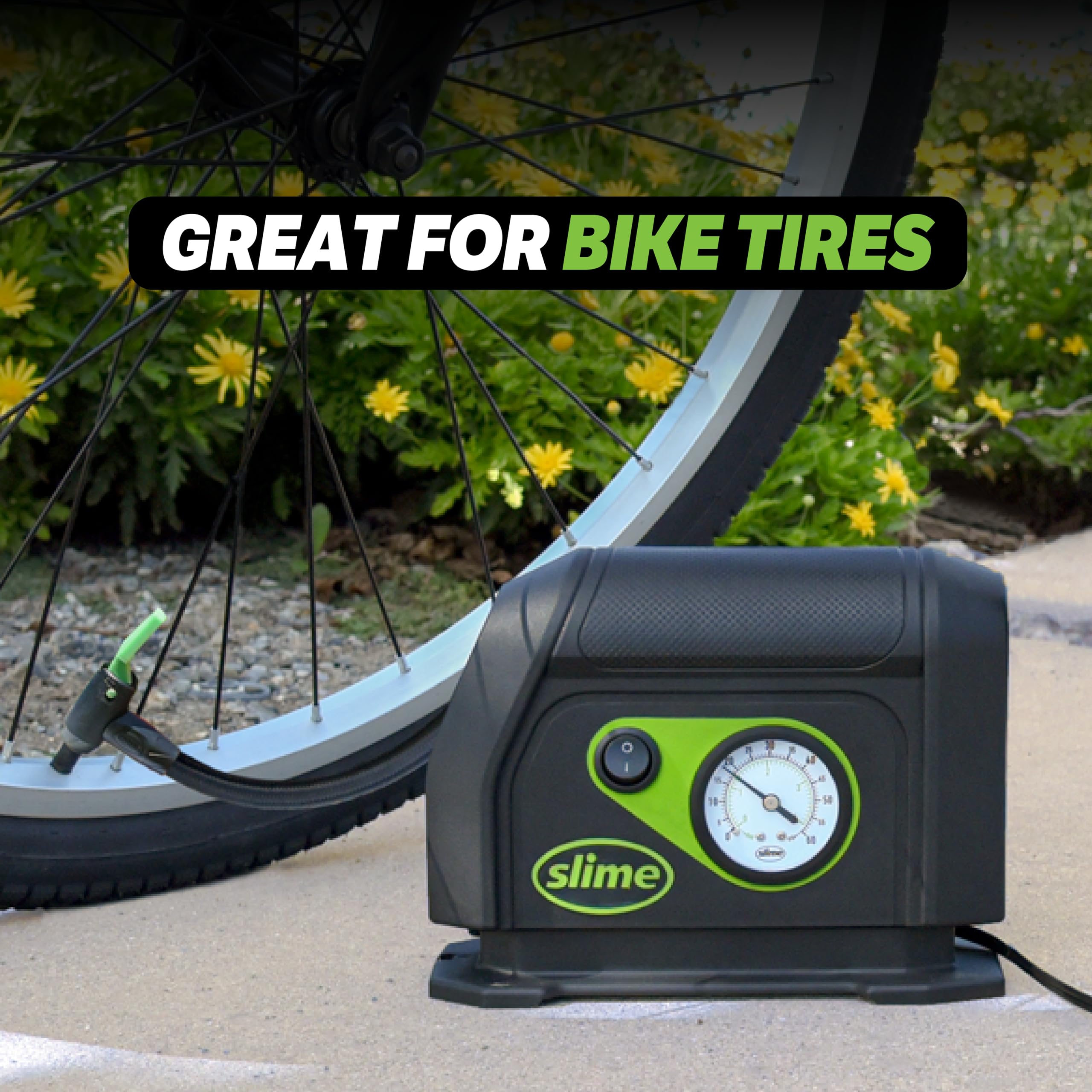 Slime 40050 Portable Tire Inflator, 12V Air Compressor with Analog Gauge, LED Light, Black