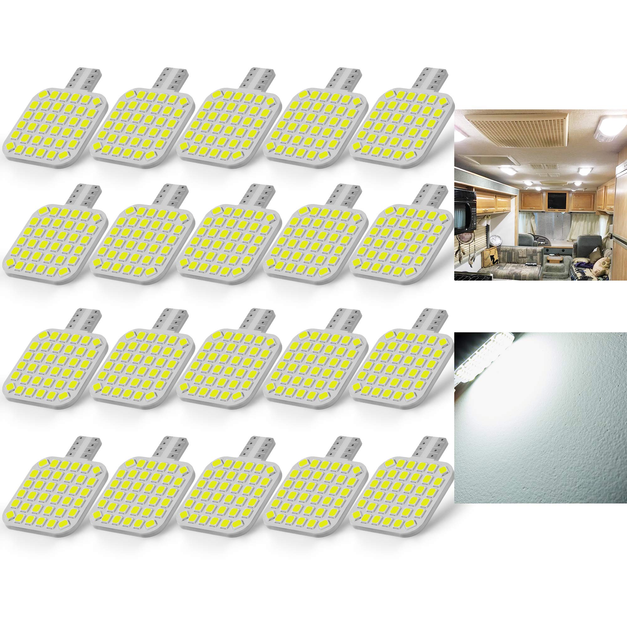 Brishine 20Pcs 921 Interior Led Light Bulbs For Rv, Super Bright 36-Smd 6000K White T10 922 912 194 Led Bulbs Replacement For Ca