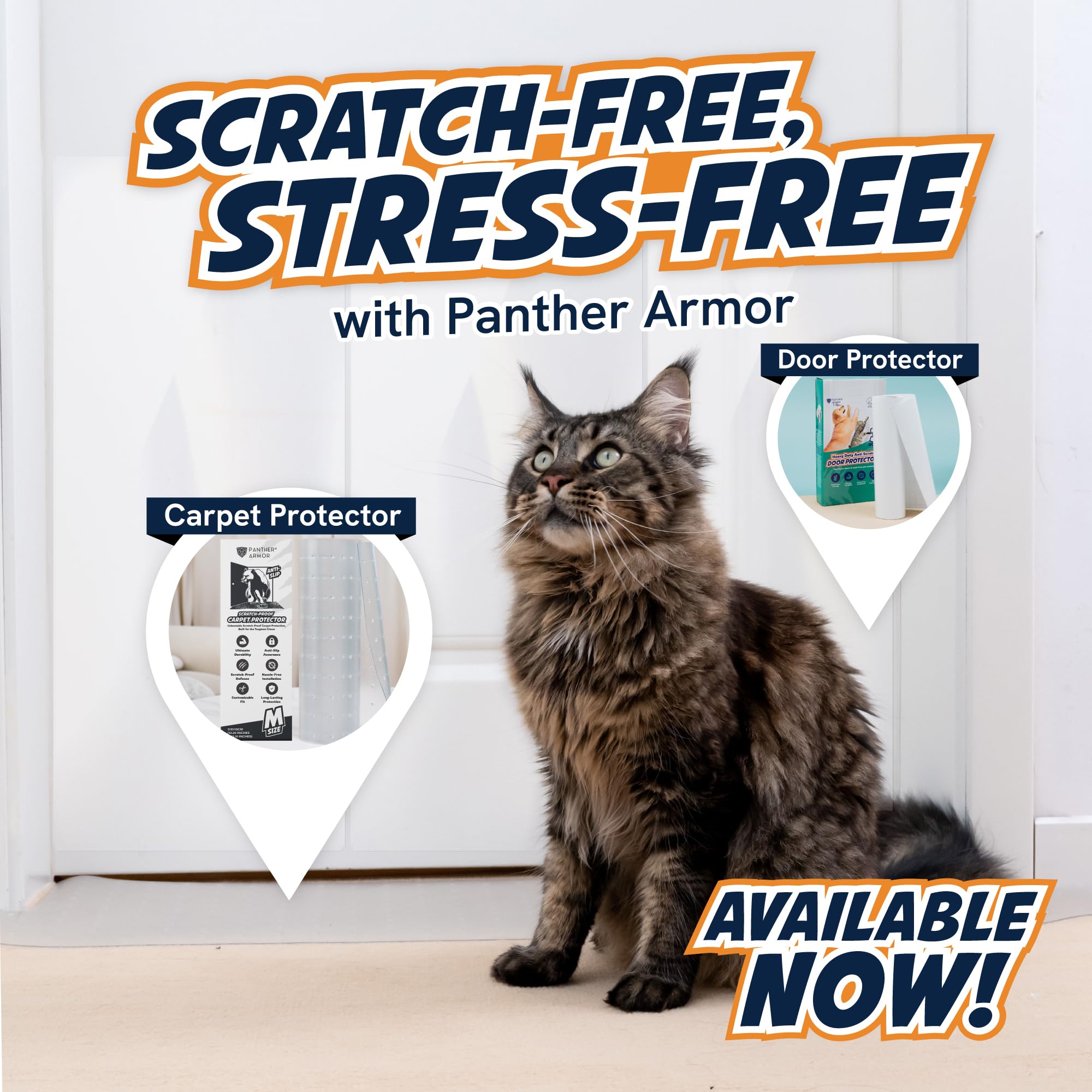 Panther Armor Scratch-Proof Carpet Protector For Pets, For Doorways, Anti-Slip, Customizable Fit, Heavy Duty, 3.6Ft, Cat Carpet