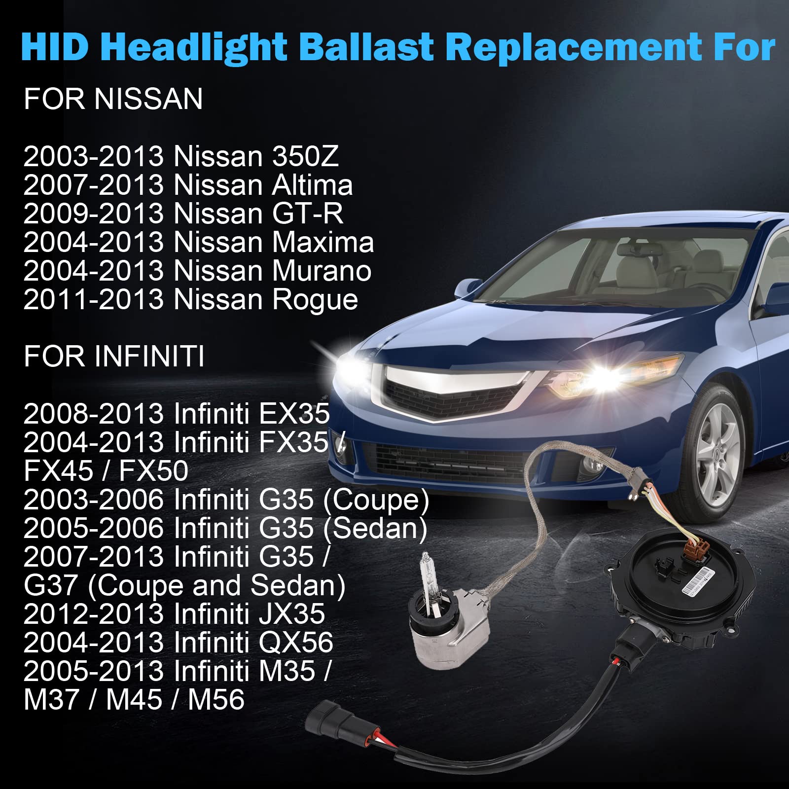 Yikesai Xenon HID Headlight Ballast & Igniter Control Unit - D2S Bulb, Compatible with Nissan Altima, 350Z, Maxima, G35, NZMNS