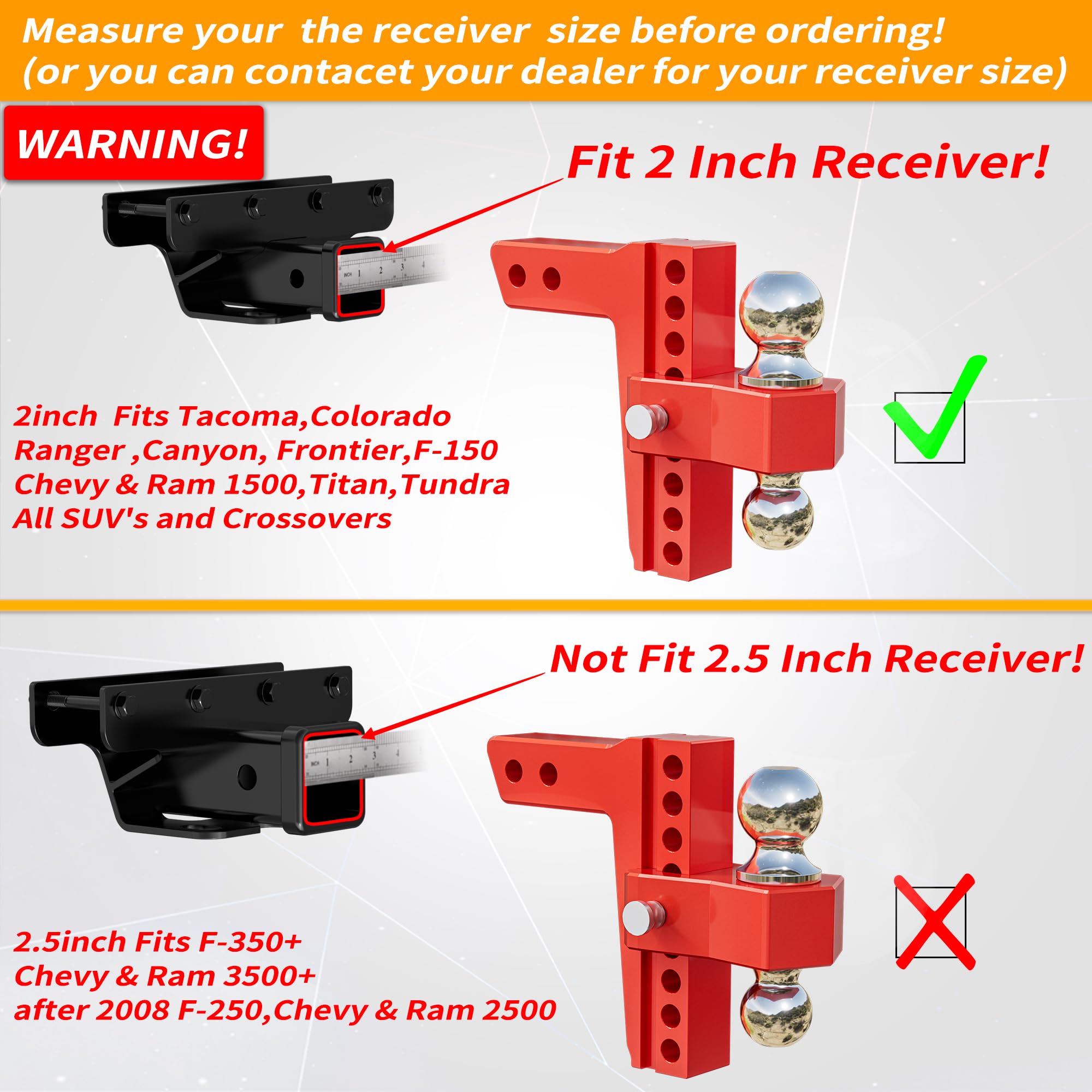 Locame Adjustable Trailer Hitch, Fits 2-Inch Receiver Only, 8-Inch Drop/Rise Aluminum Drop Hitch,12,500 Lbs Gtw-Tow Hitch For He