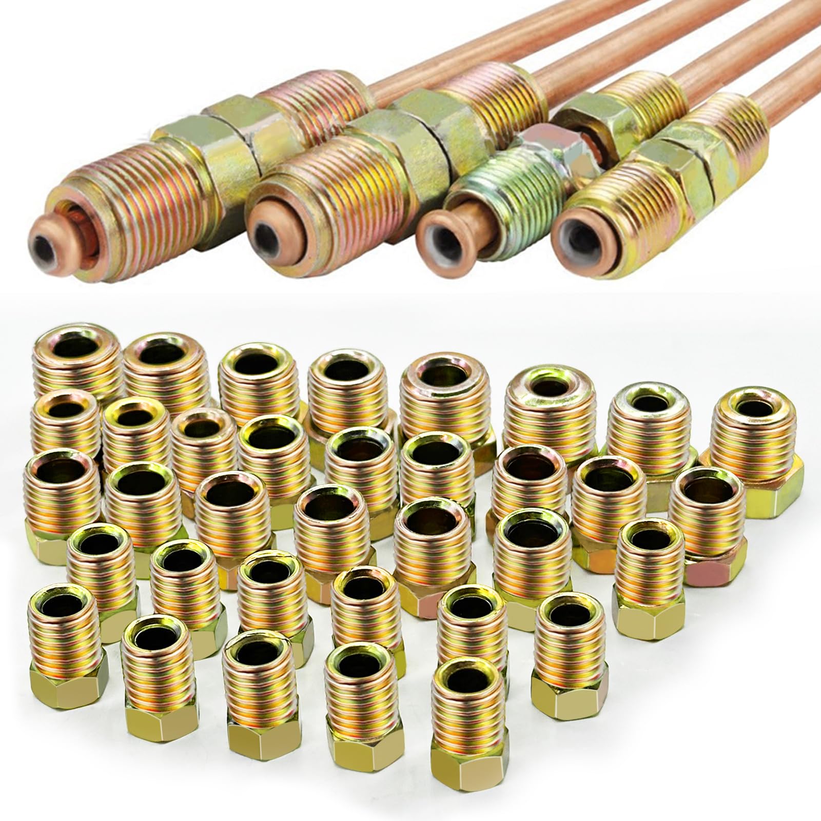 Tnisesm 35 Pcs Threads Brake Line Fittings Assortment Kits For 3/16''(19 Fittings) And 1/4'' (16 Fittings) Inverted Flares Brake
