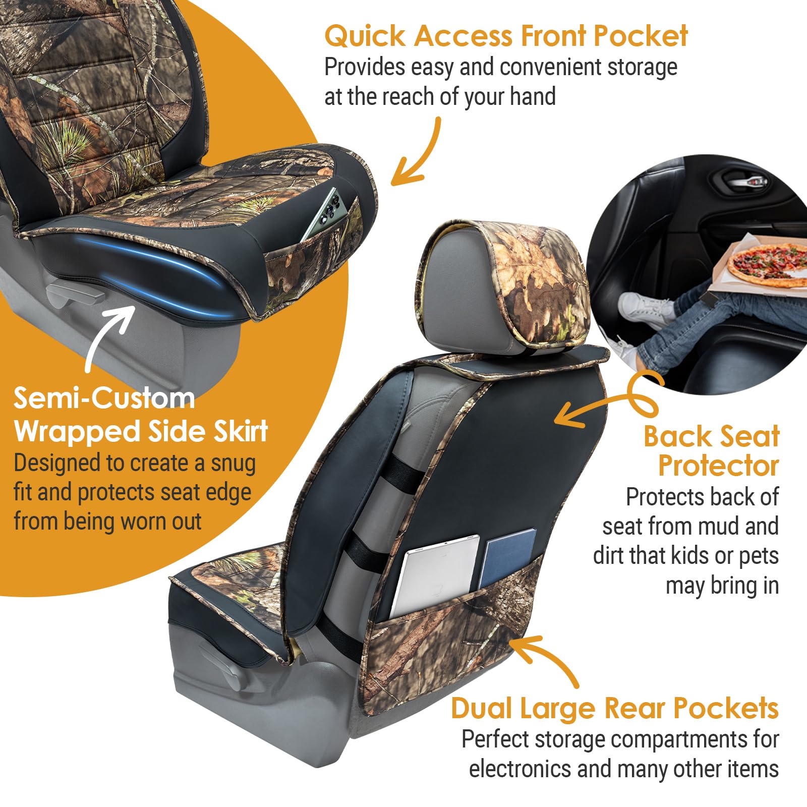 LPI Truck Mossy Oak Heavy Duty Truck Seat Covers, Waterproof, 600D Camo, Front & Rear Pockets, Fits Full-Size Truck SUV, Model 1420017LT