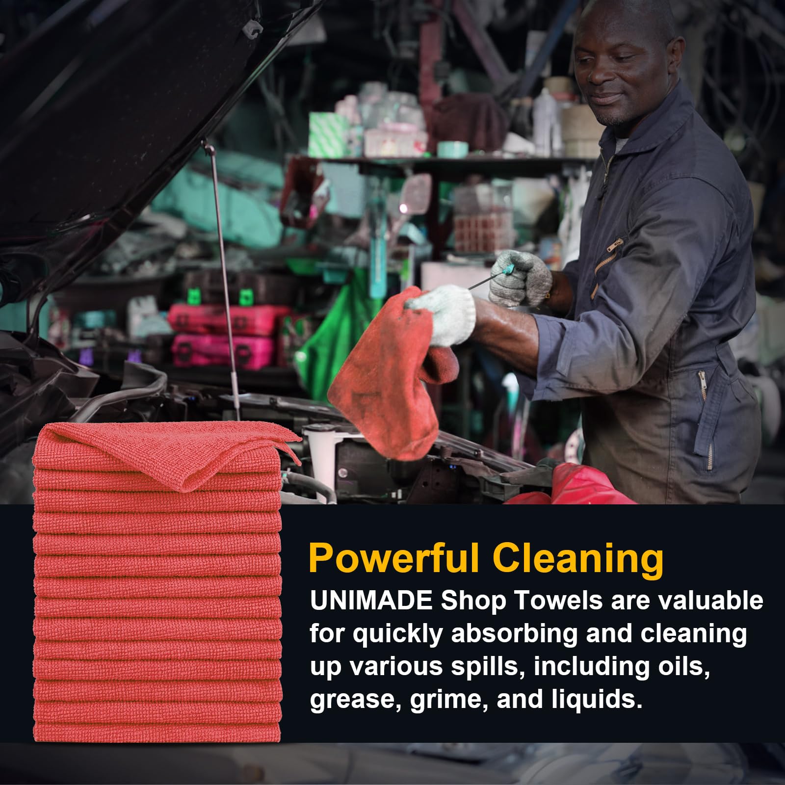 Unimade Shop Towels, 24 Pack Commercial Grade Shop Rags Microfiber Towels For Cars Cleaning Rags Bulk Cleaning Cloth For Automot