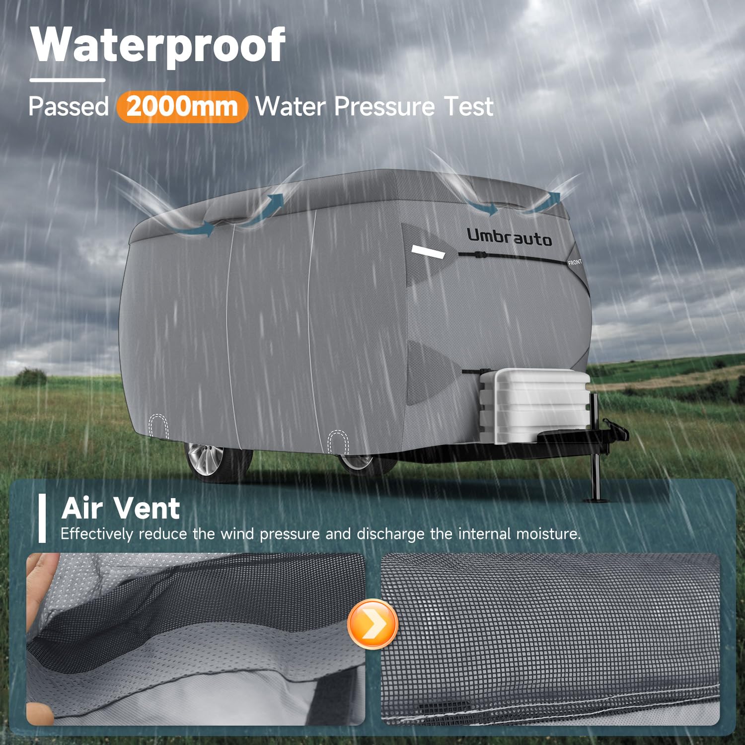 Umbrauto Fiberglass RV Cover, Upgraded 7-Layer, Fits 11-13FT Trailers, Windproof Strap, Adhesive Repair Patches