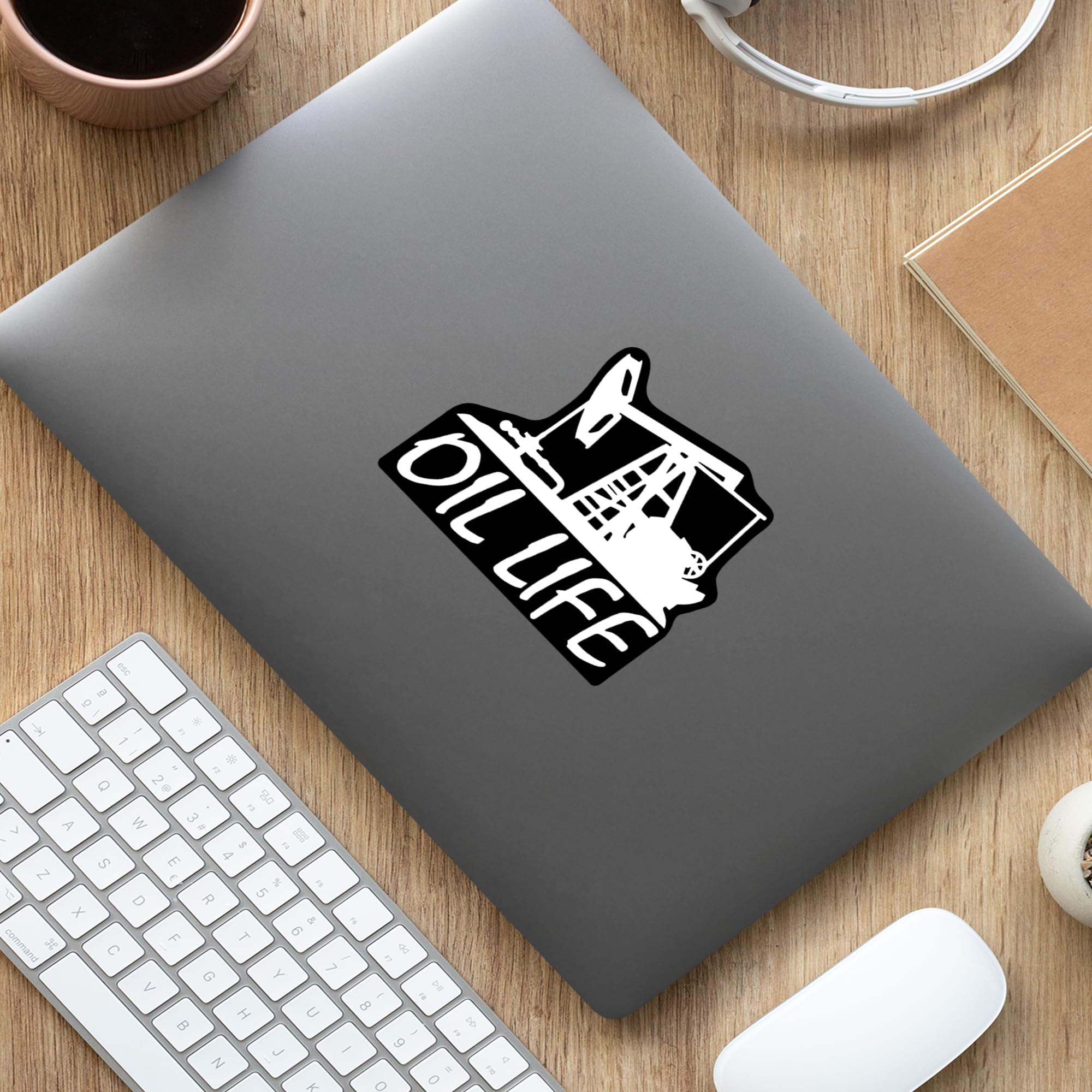 KCD Oil Life Rig Vinyl Decal Sticker - 5.5 Inch, White with Black Background for Cars, Trucks, Vans, Windows, and Laptops