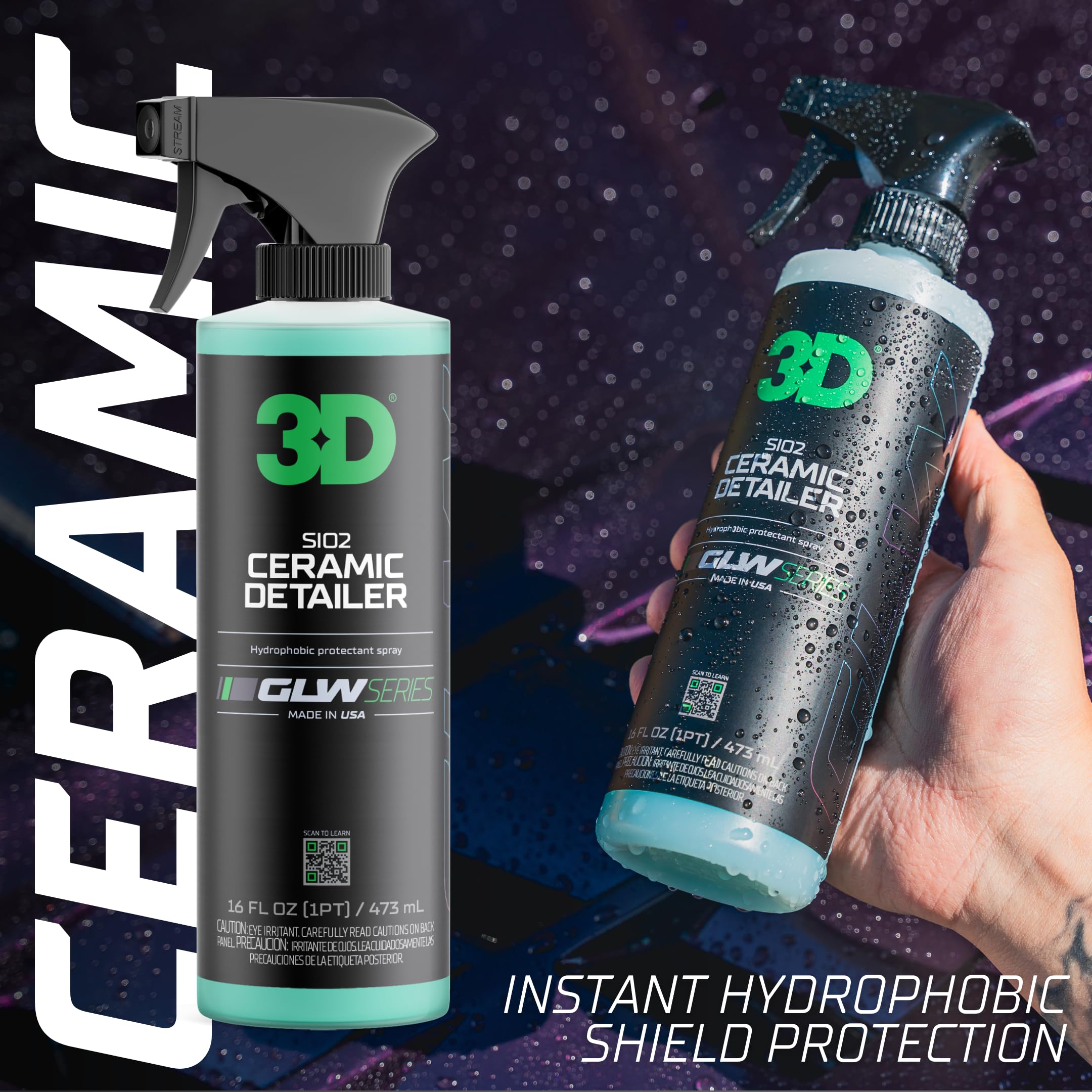 3D 3D Ceramic Detailer | SiO2 Hydrophobic Top Coat | 64 oz | Hyper Gloss Finish | Extends Life of Waxes & Sealants
