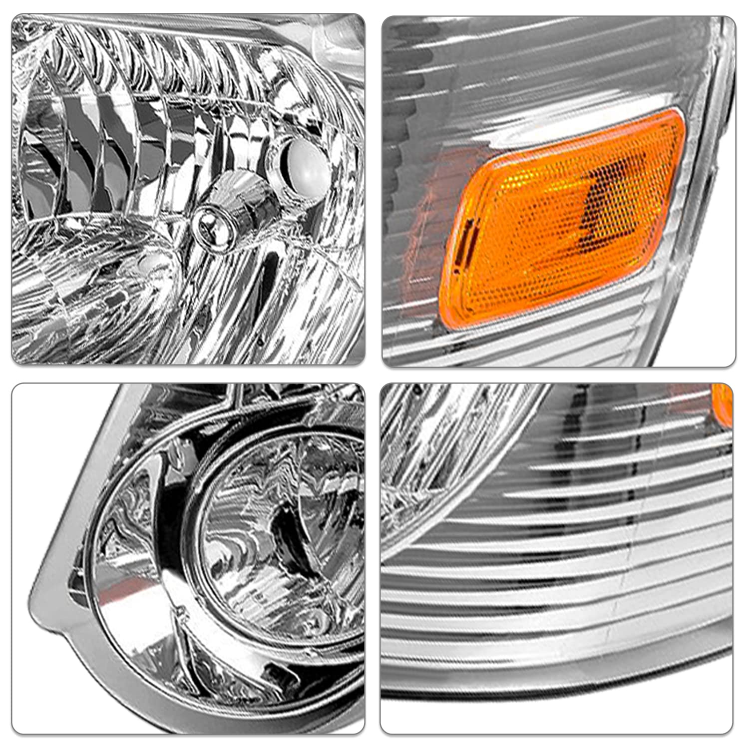 SOCKIR Headlight Assembly for 2006-2010 Ford Explorer - OE Style, Chrome Housing with Amber Reflector, Driver & Passenger Side, w/o Bulbs