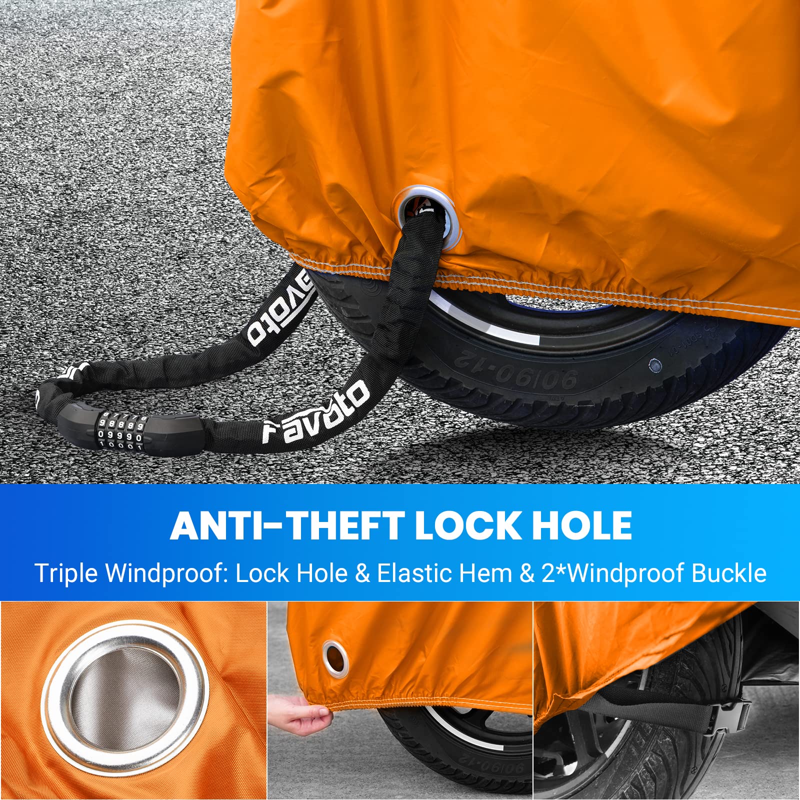 Favoto Motorcycle Cover Reflective 96.5 Inches Length All Season Universal Weather Waterproof Sun Outdoor Protection With Lock-H