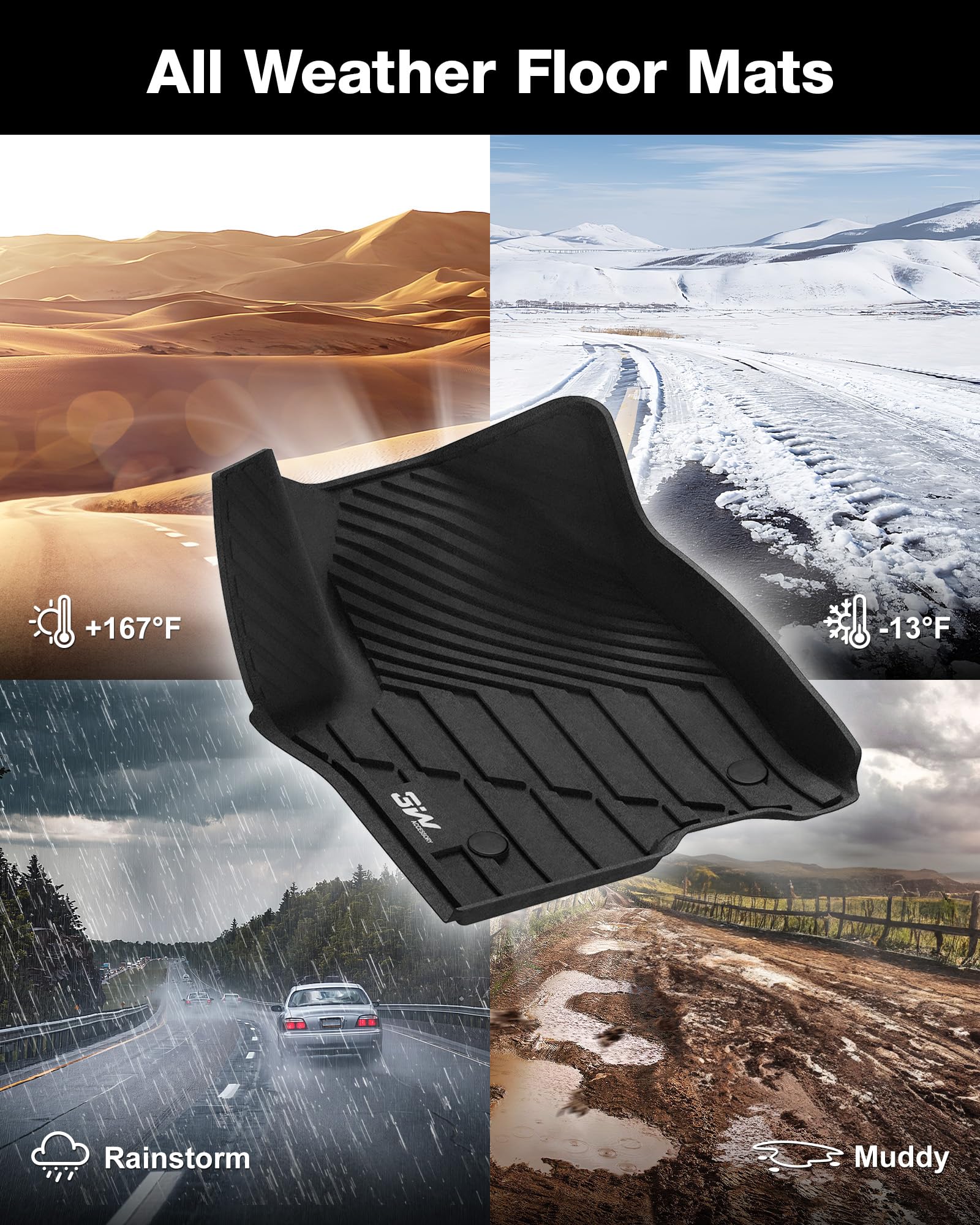 3W Floor Mats & Cargo Liner Fit For 2021-2024 2025 Chevy Suburban/Gmc Yukon Xl/Escalade Esv 7 Seat, Tpe All Weather Custom Fit C