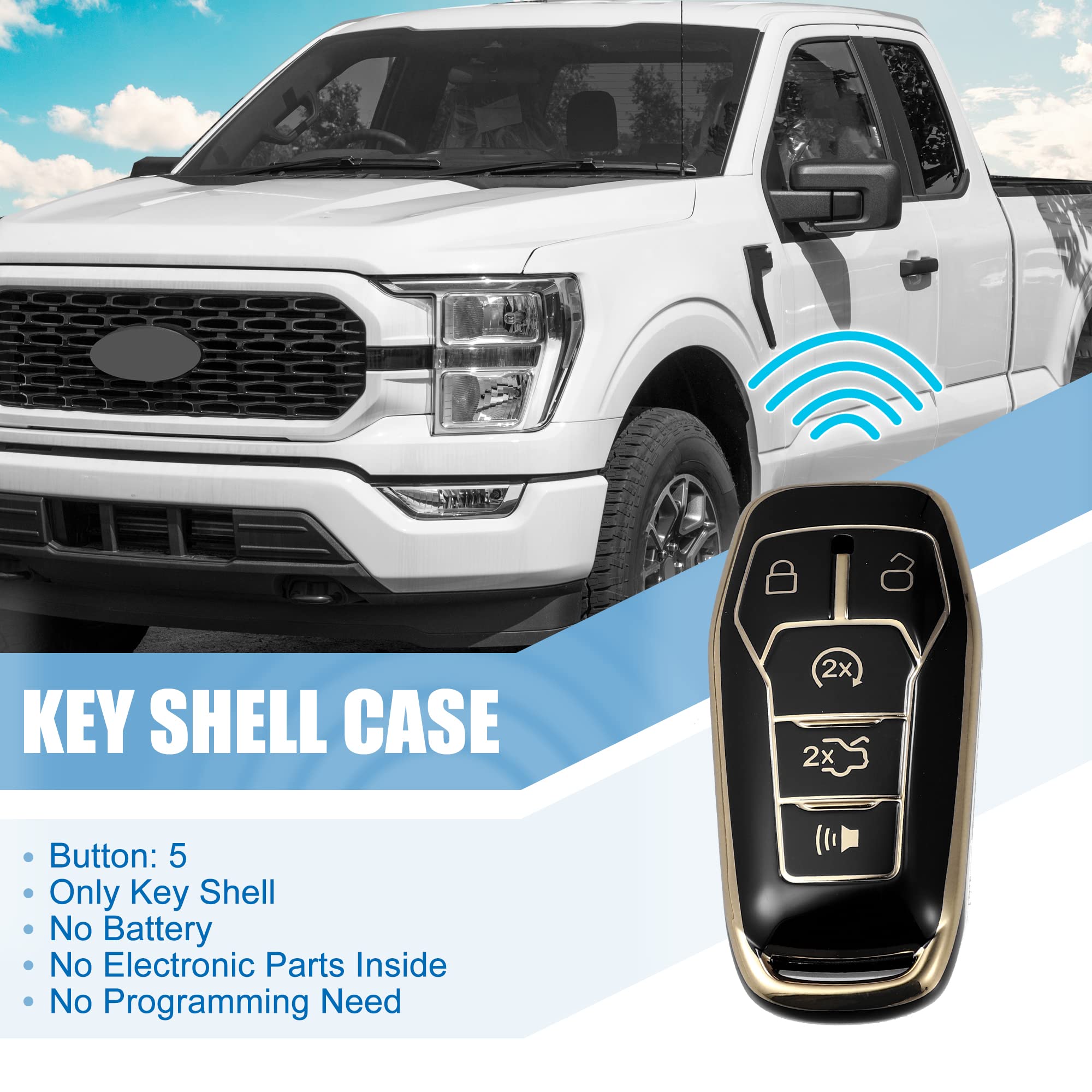X Autohaux Tpu Car Remote Key Fob Case Cover With Key Chain 5 Button Full Protector For Ford Fusion 2013-2016 For Ford F150 2015-2017 Black