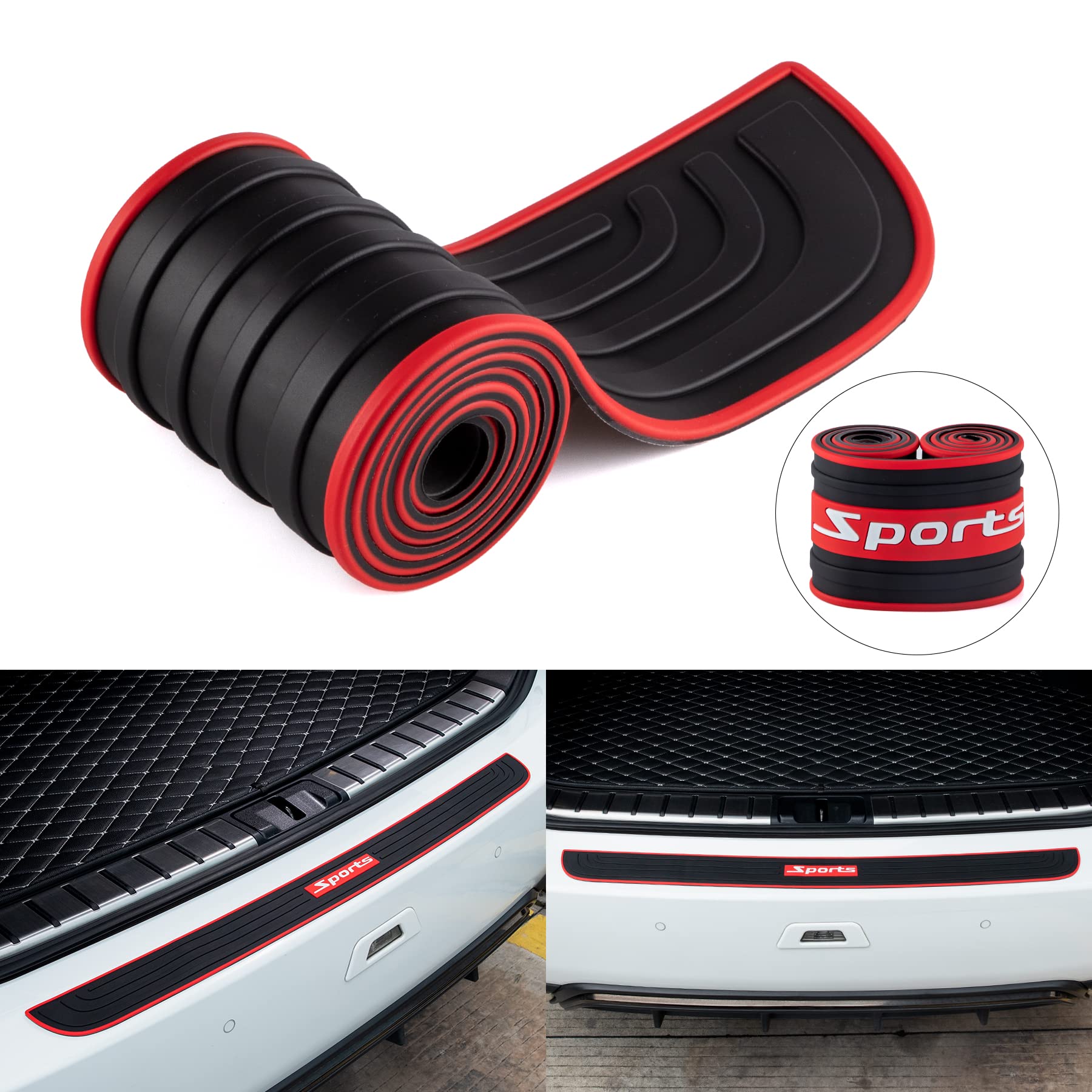 Singaro Car Rear Bumper Protector, 41Inch X3.5Inch Car/Suv Universal Rubber Anti-Scratch Trunk Exterior Accessories(Black-White-
