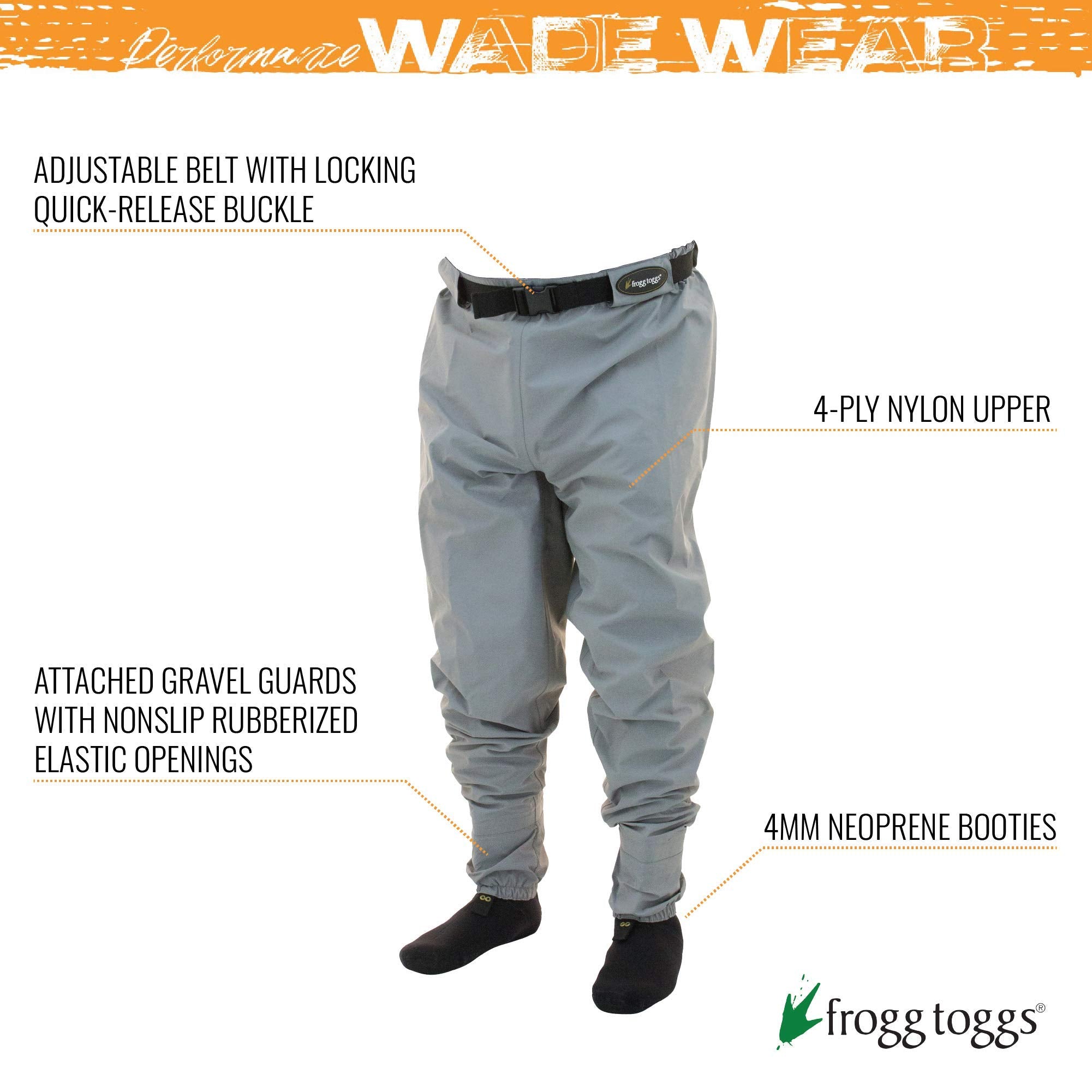 FROGG TOGGS Hellbender Stockingfoot Guide Pant, Medium Slate, 4-Ply Nylon Fishing Wading Pants, Model 2717126