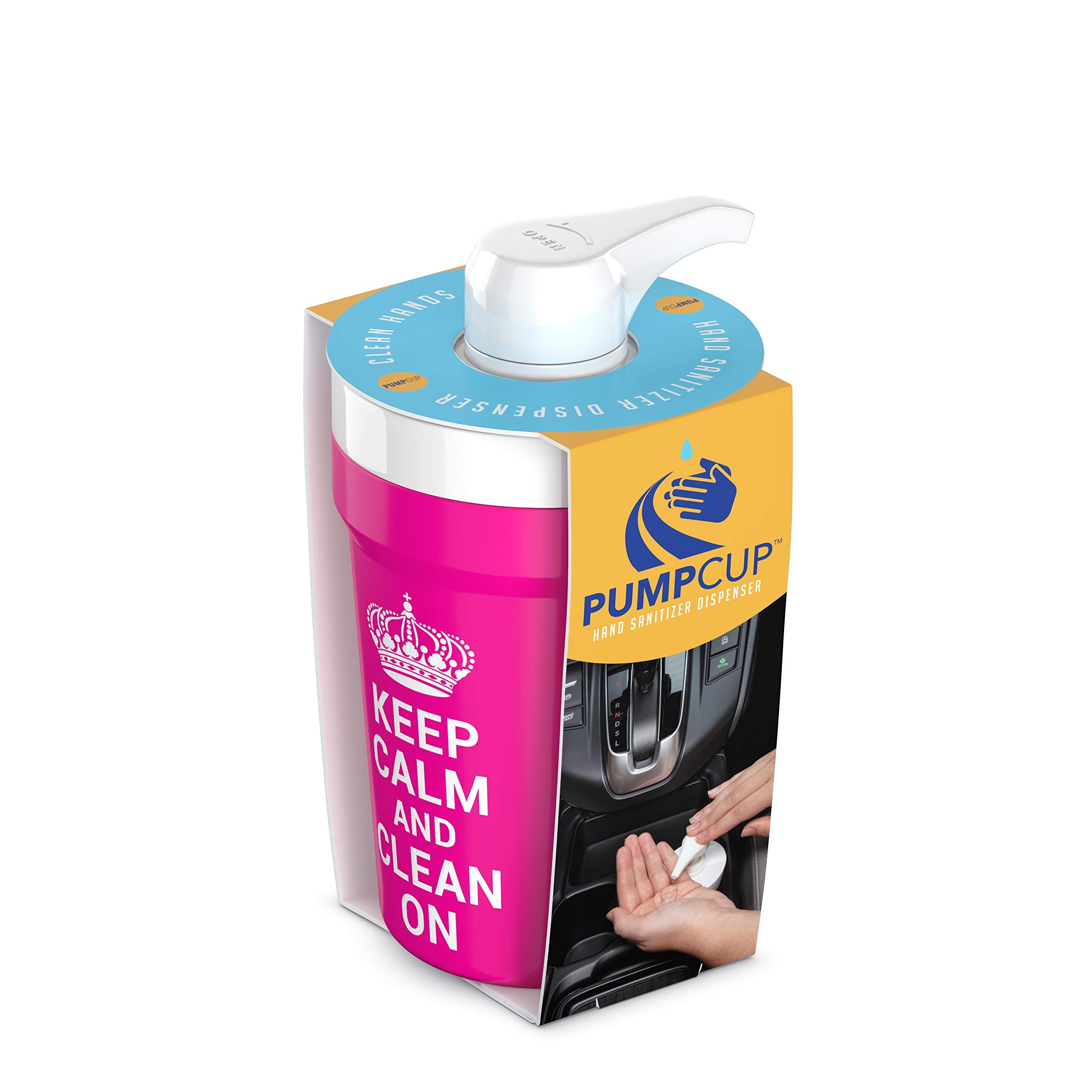 PumpCup Portable Hand Sanitizer Dispenser - 1 Pack, Plastic, Keep Calm Pink, Model 00-052-PC