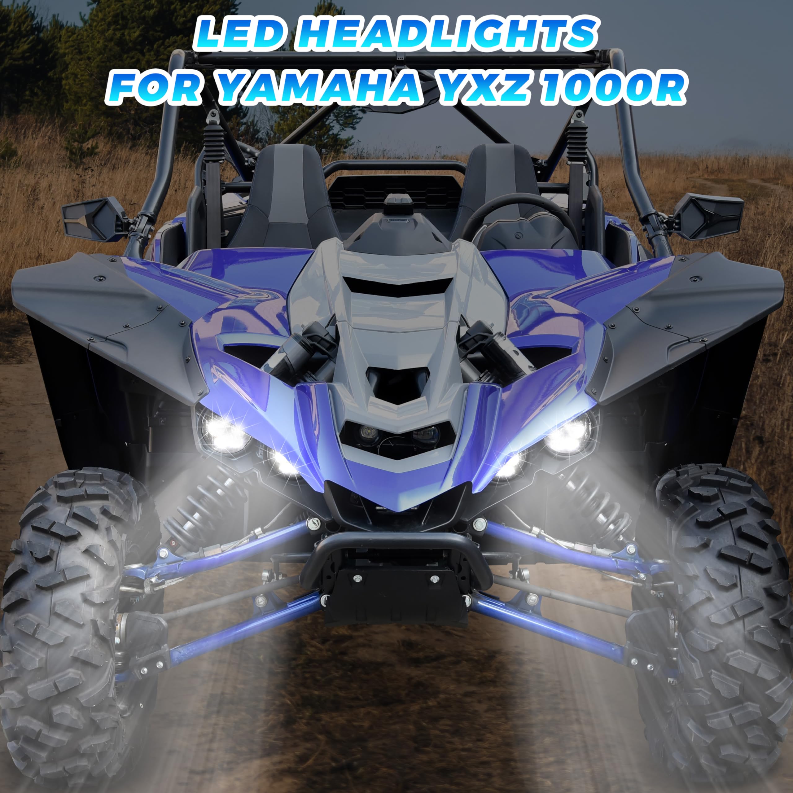 SAUTVS LED Headlights for Yamaha YXZ 1000R & Wolverine X2/X4, High Low Beam, Blue, 2PCS, Replace #2UD-84300-00-