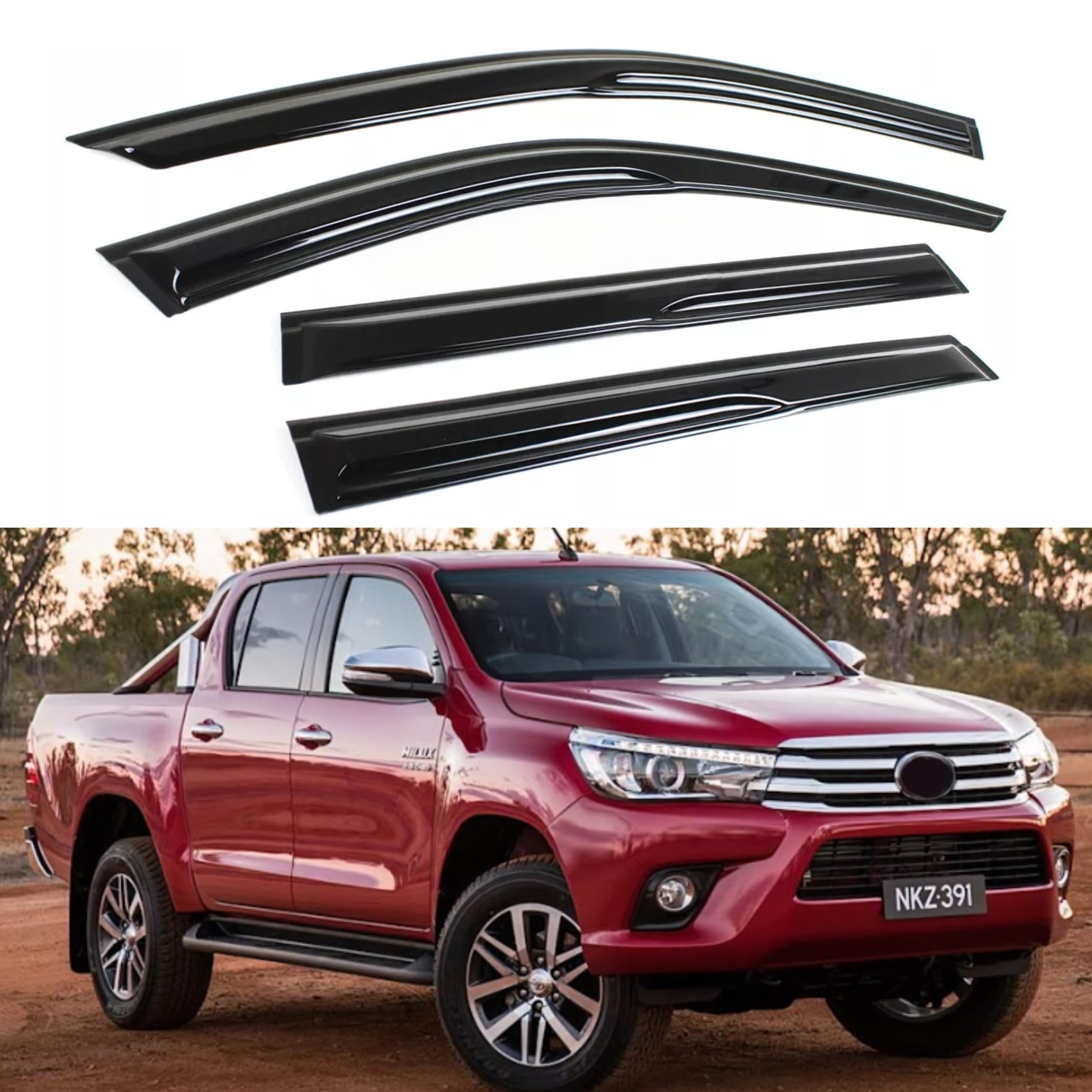 Ig Window Visor For Toyota Hilux Double Cab 2005-2015, Rain Guard Tape-On Durable Wind Side Vent Window Deflector Mugen Style, 2