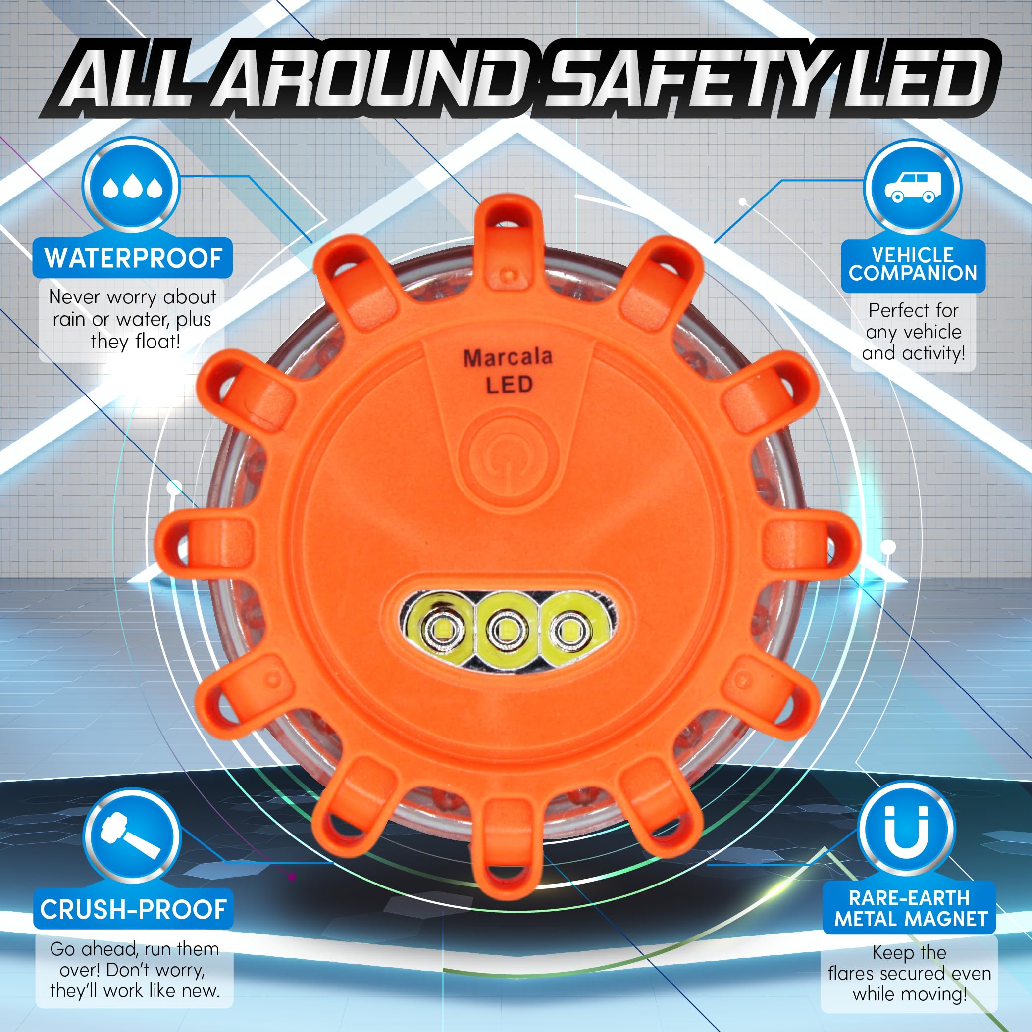 Marcala Emergency Flares For Cars 12-Pack | Roadside Emergency Car Kit With Flares | Roadside Safety Discs | Led Safety Flare Em