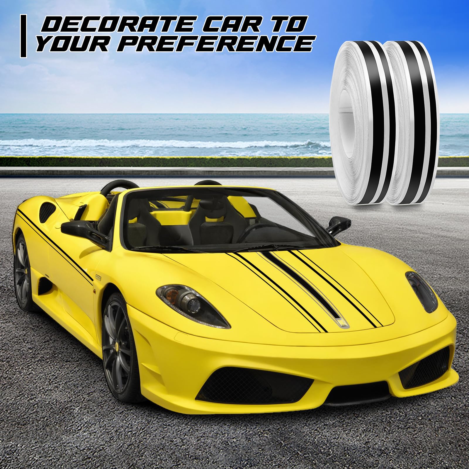 Spurtar 2 Rolls x 33Ft Pinstriping Tape for Car, Automotive Pinstriping Tape 2 in 1 (5mm & 2mm), Vinyl Pinstripe Decals for Car,