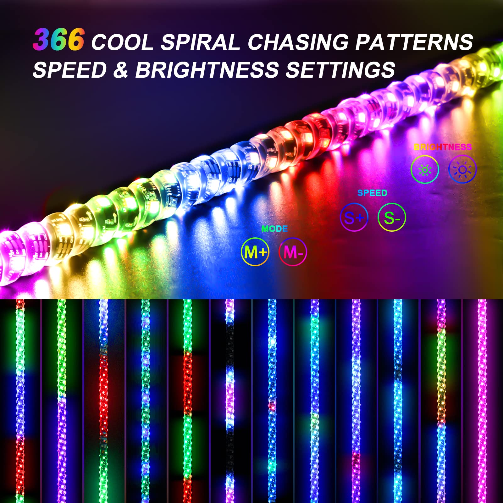 Ehaho 6FT RGB LED Whip Lights – 2 Pack with App & Remote Control, Aluminum, Spiral Chasing Lights for UTV/ATV/Truck