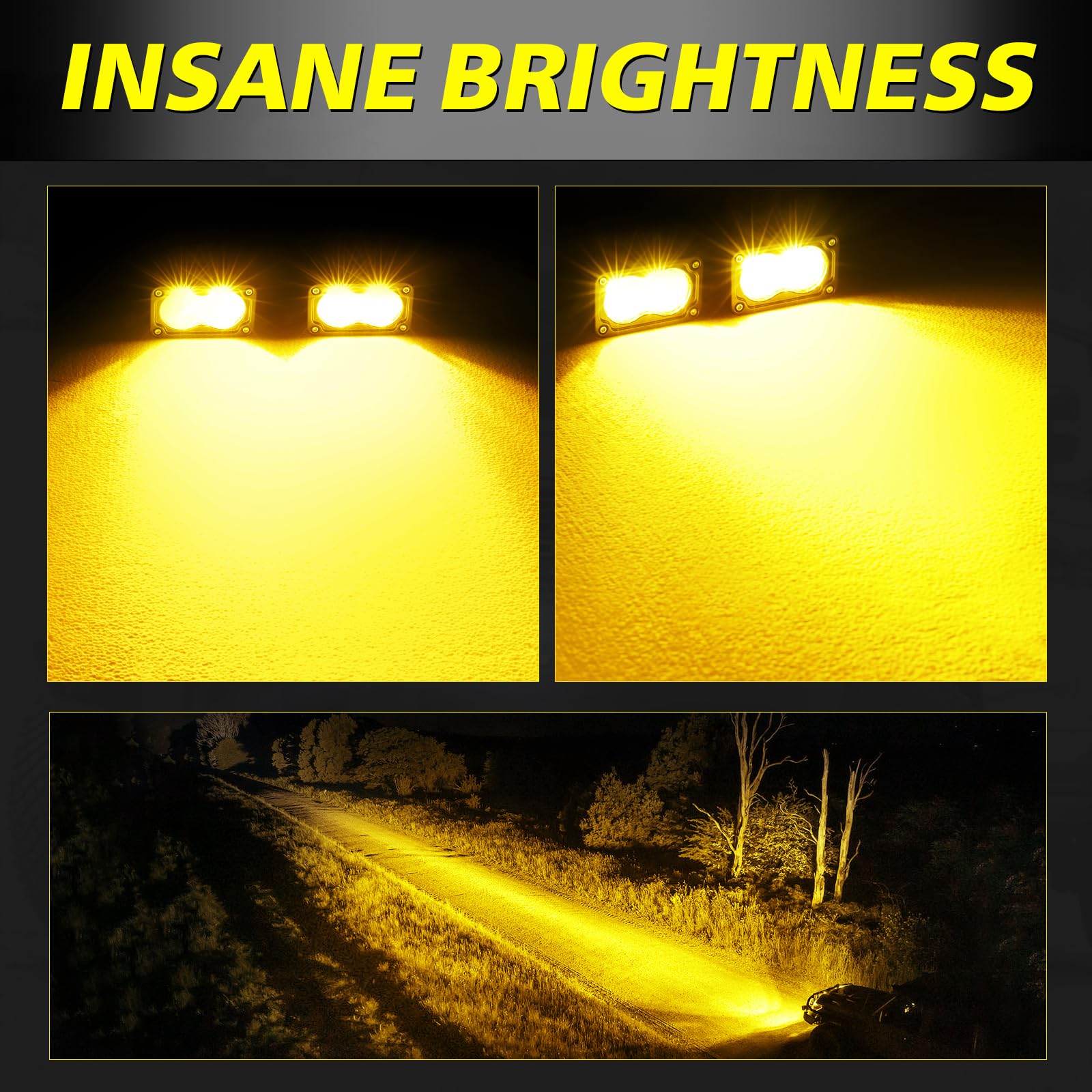 AKD Part 3 Inch Amber LED Pods, 40W CREE Flood Fog Lights for Truck, SUV, UTV, ATV, Motorcycle - Durable Aluminum Construction