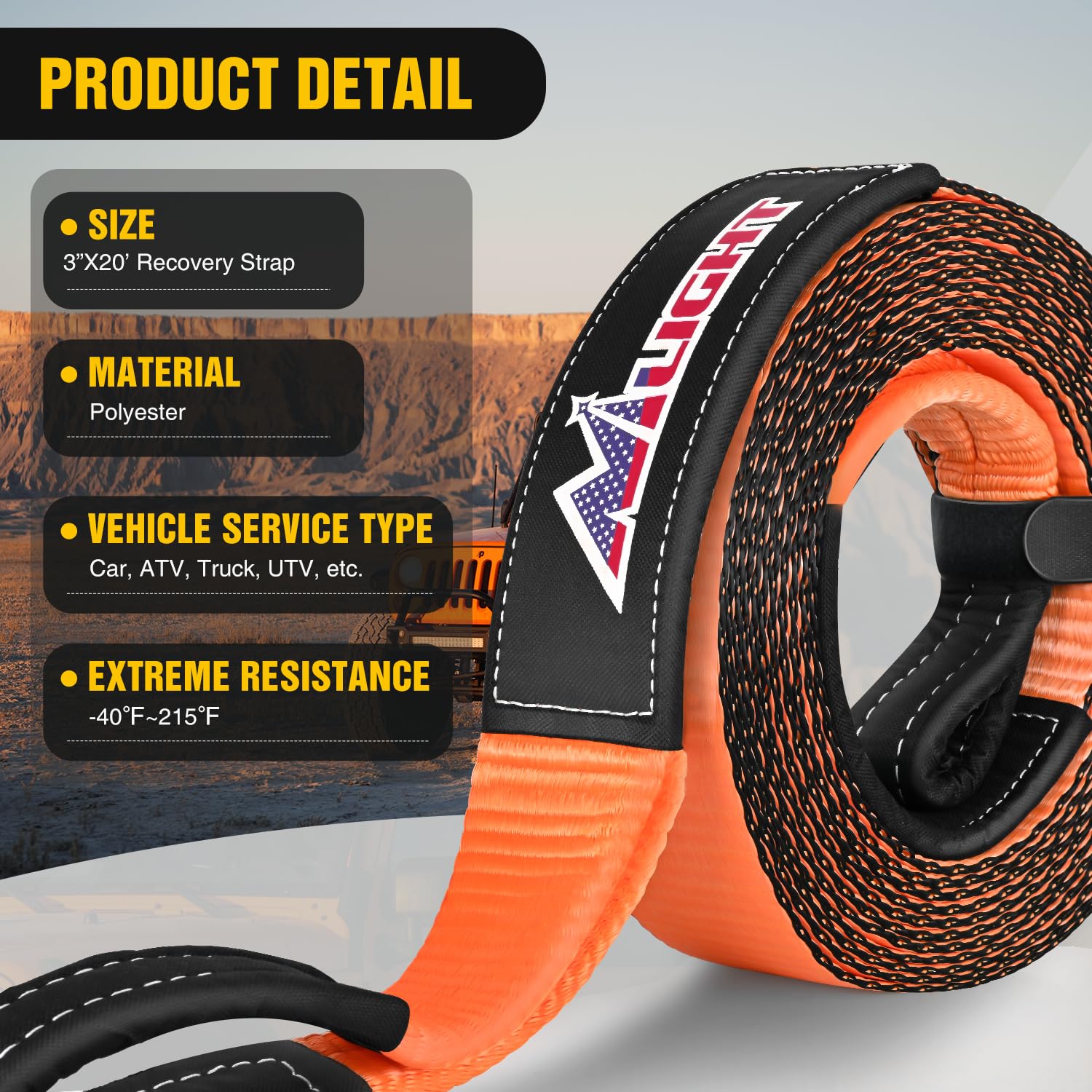 Nilight 3'' x 20' Recovery Tow Strap Kit with 2Pcs 3/4'' Anti-Theft D-Ring Shackles and Storage Bag Tow Rope for Car Truck SUV A