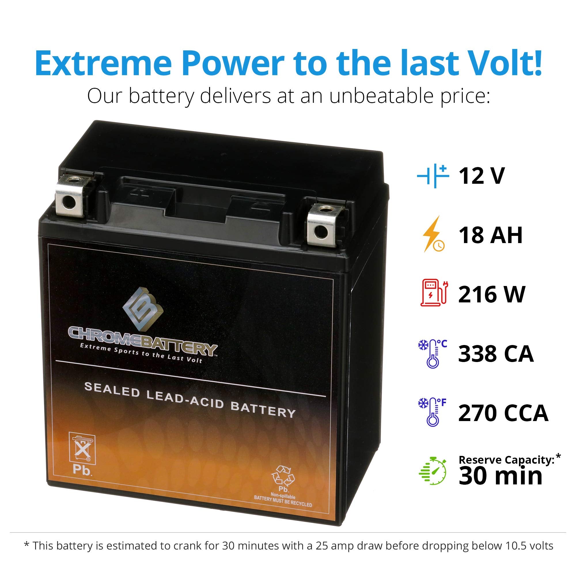 Cb Chromebattery 20Ch-Bs Maintenance-Free 12V 20Ah Battery Replacement For Atv, Motorcycle, Jet Skis, Scooter, Utv, And More - N