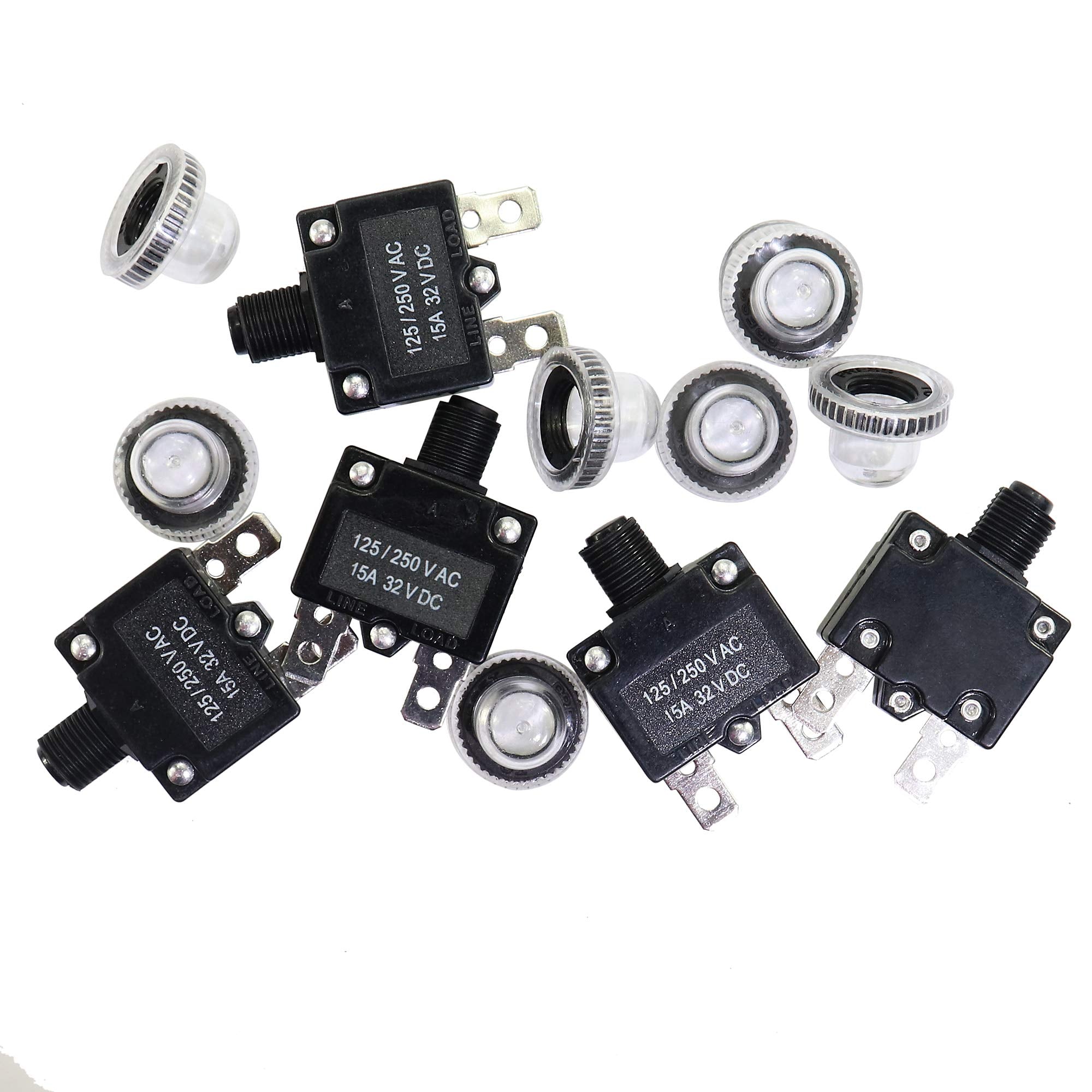 Fuzbaxy 5Pcs 5,10,15,20,30Amp Circuit Breakers With Manual Reset 32Vdc,Ac125-250V With Quick Connect Terminals