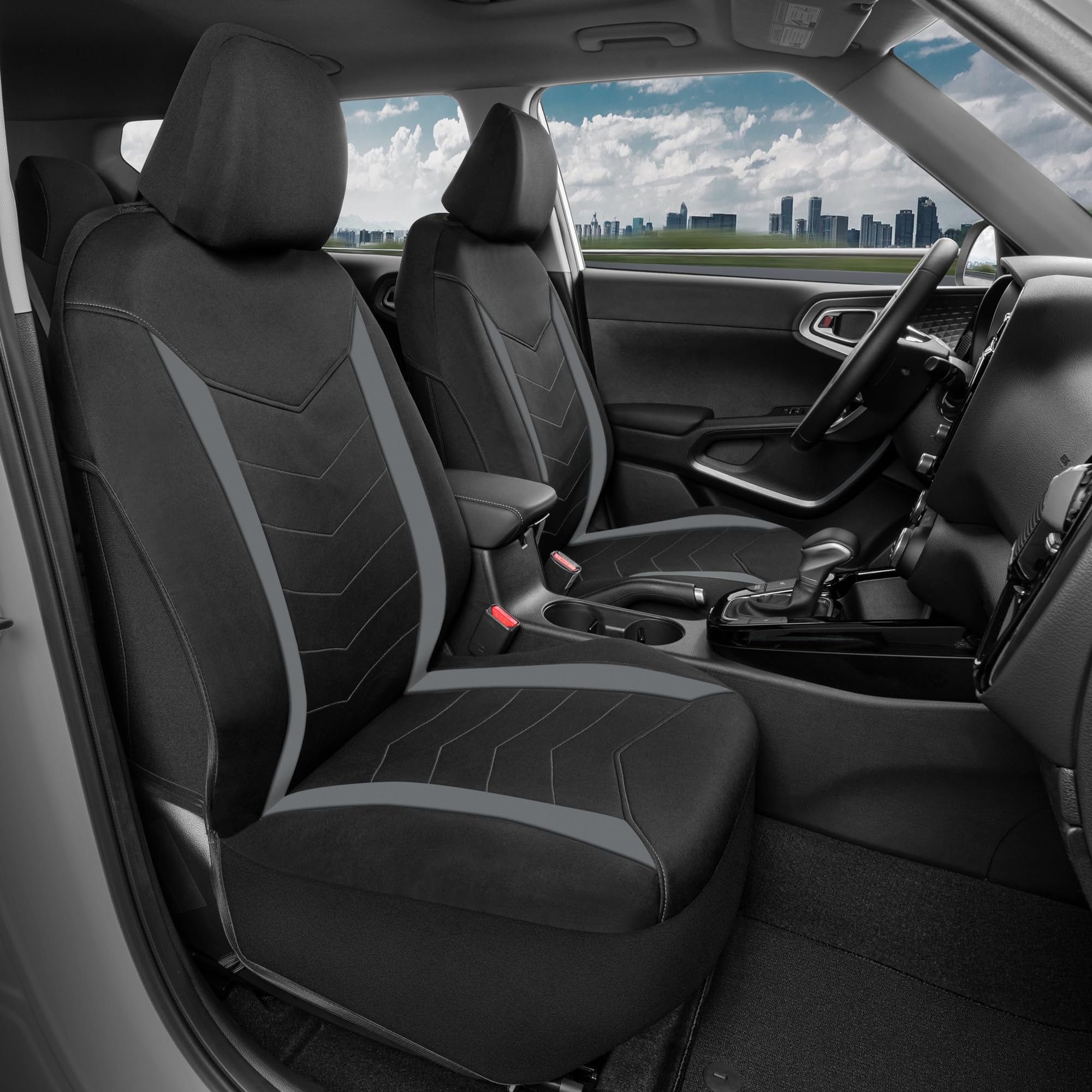 Motor Trend Spillguard 2 Gray Seat Covers For Cars & Seat Covers For Trucks - Neoprene Lining Waterproof Car Seat Covers Front S