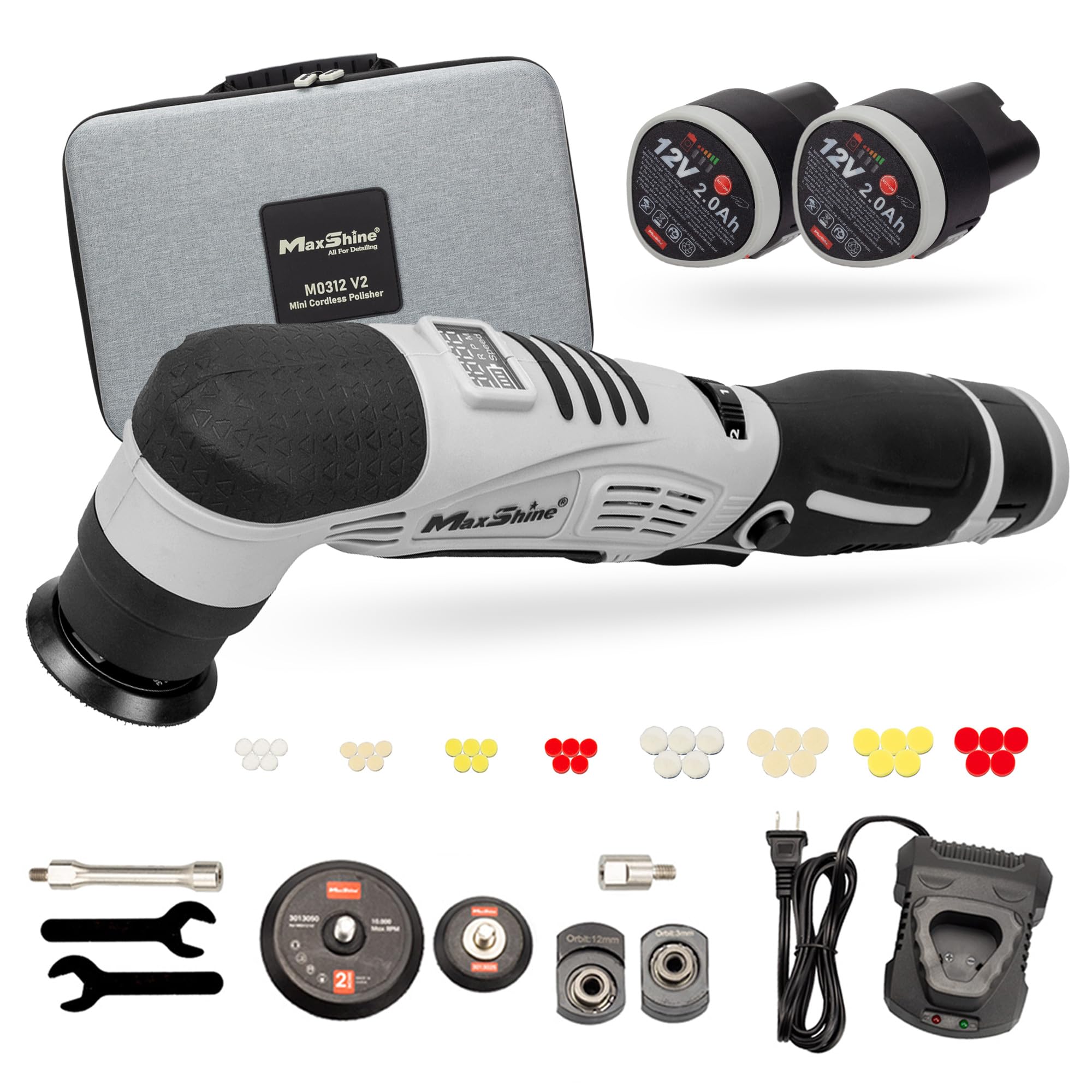 Maxshine Professional Mini Cordless Polisher (M0312 V2) - Portable, Lightweight (1.93 lbs), 6-Speed DA/Rotary Polisher for Auto 