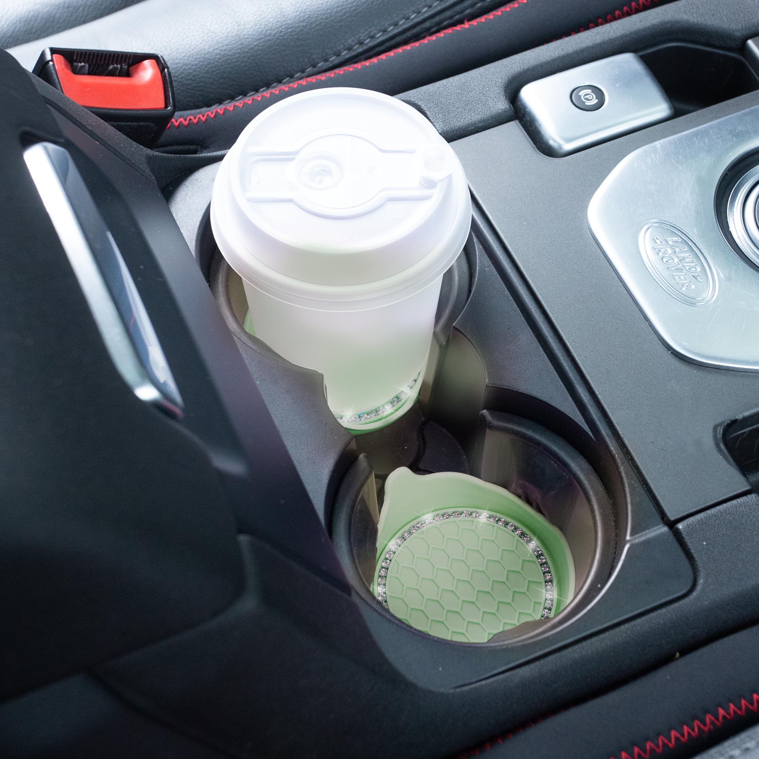 Amooca Car Cup Coaster Universal Non-Slip Cup Holders Bling Crystal Rhinestone Car Interior Accessories 4 Pack Tea Green