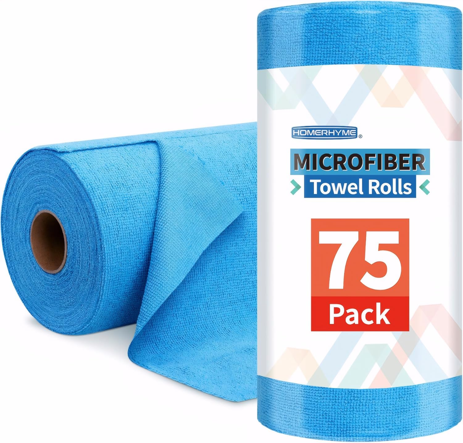 HOMERHYME Microfiber Cleaning Cloth Roll, 75 Pack Tear Away Microfiber Towel, Reusable Washable Shop Towels, Lint Free All-Purpo
