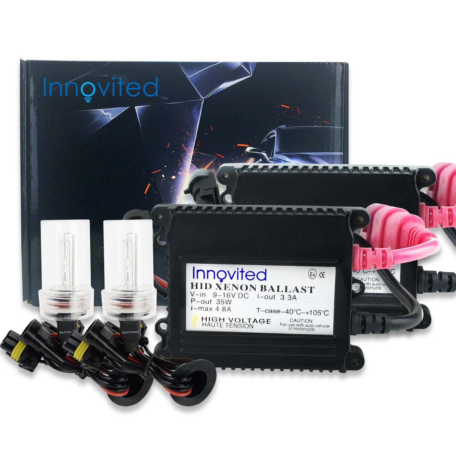 Innovited 35W Dc Slim Digital Ballast X 1 Pair With Hid Xenon Bulb X 1 Pair Bundle - 9012 - 6000K - Diamond White
