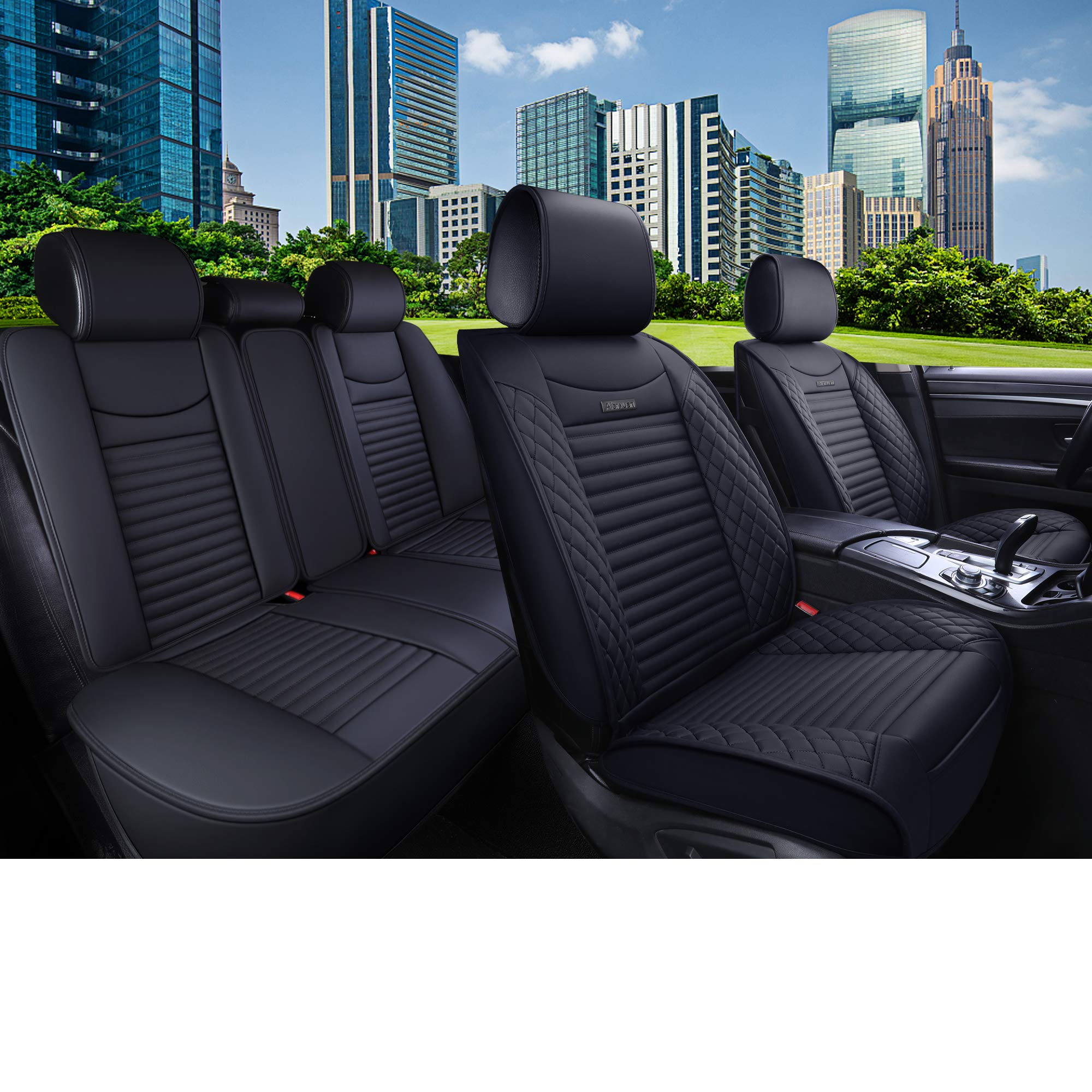 Aierxuan 5 Car Seat Covers Full Set Waterproof Leather Universal Nissan Honda Civic Crv Hrv Kia Sorento Toyota Corolla 4Runner Camry Hyundai Jeep Ford Focus Edge Mazda (Full Set, Black)