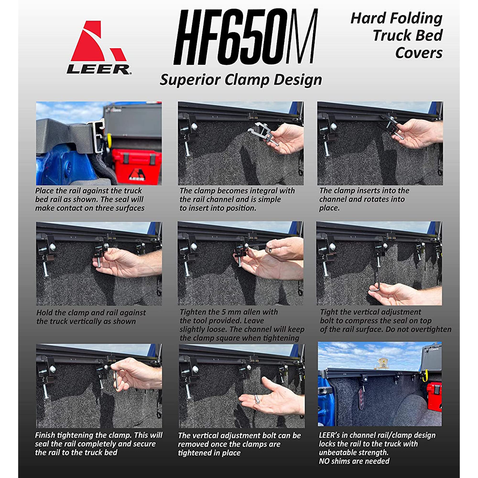 Leer Hf650M Quad-Folding Truck Bed Tonneau Cover, Fits Chevy Silverado And Gmc Sierra, Years 2019-2024, 5'8 Truck Bed, Black