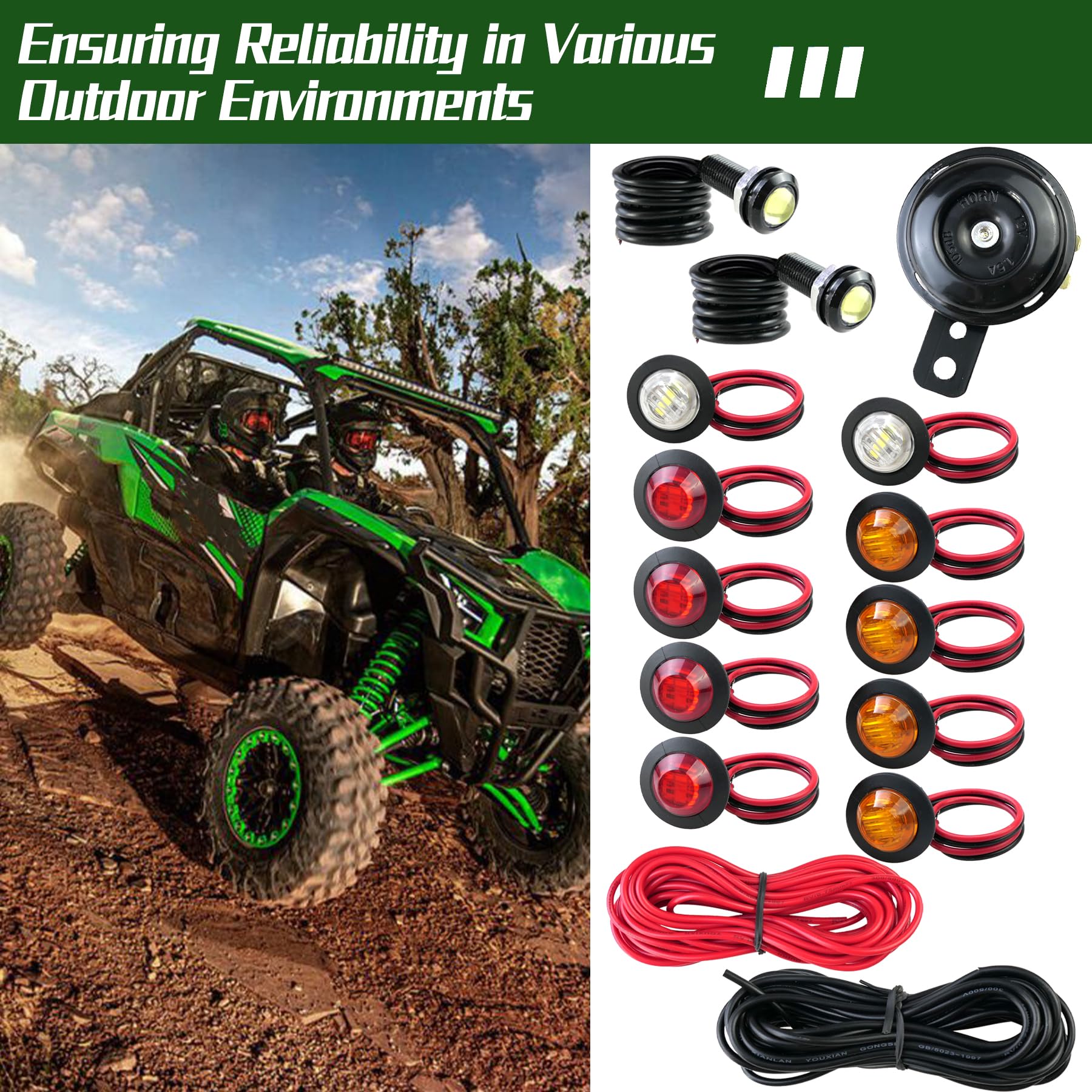 Mhaedwv Universal Atv Utv Sxs Turn Signal Kit - Turn Signal Light Kit, Street Legal Rocker Switch, Side By Side Turn Signal Kit