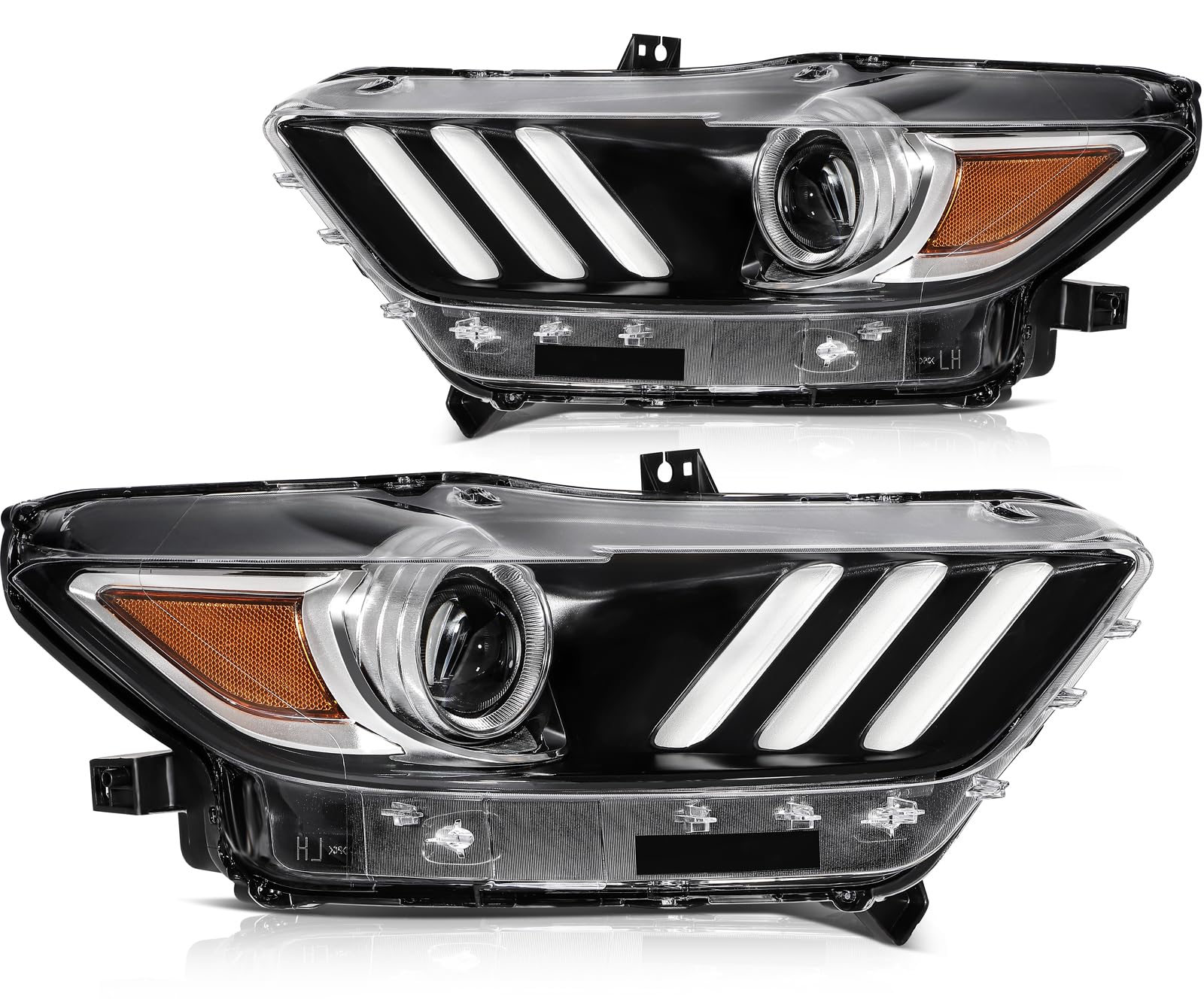 LBRST Headlight Assembly Fit 2015-2020 for Mustang Driver & Passenger Side Headlight Black Housing Amber Reflector FO2518124